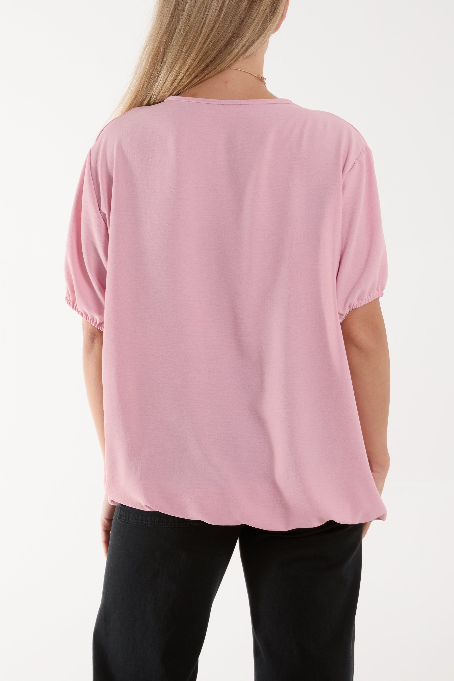 Necklace V-neck Bubble Hem Top Blouses WearAll