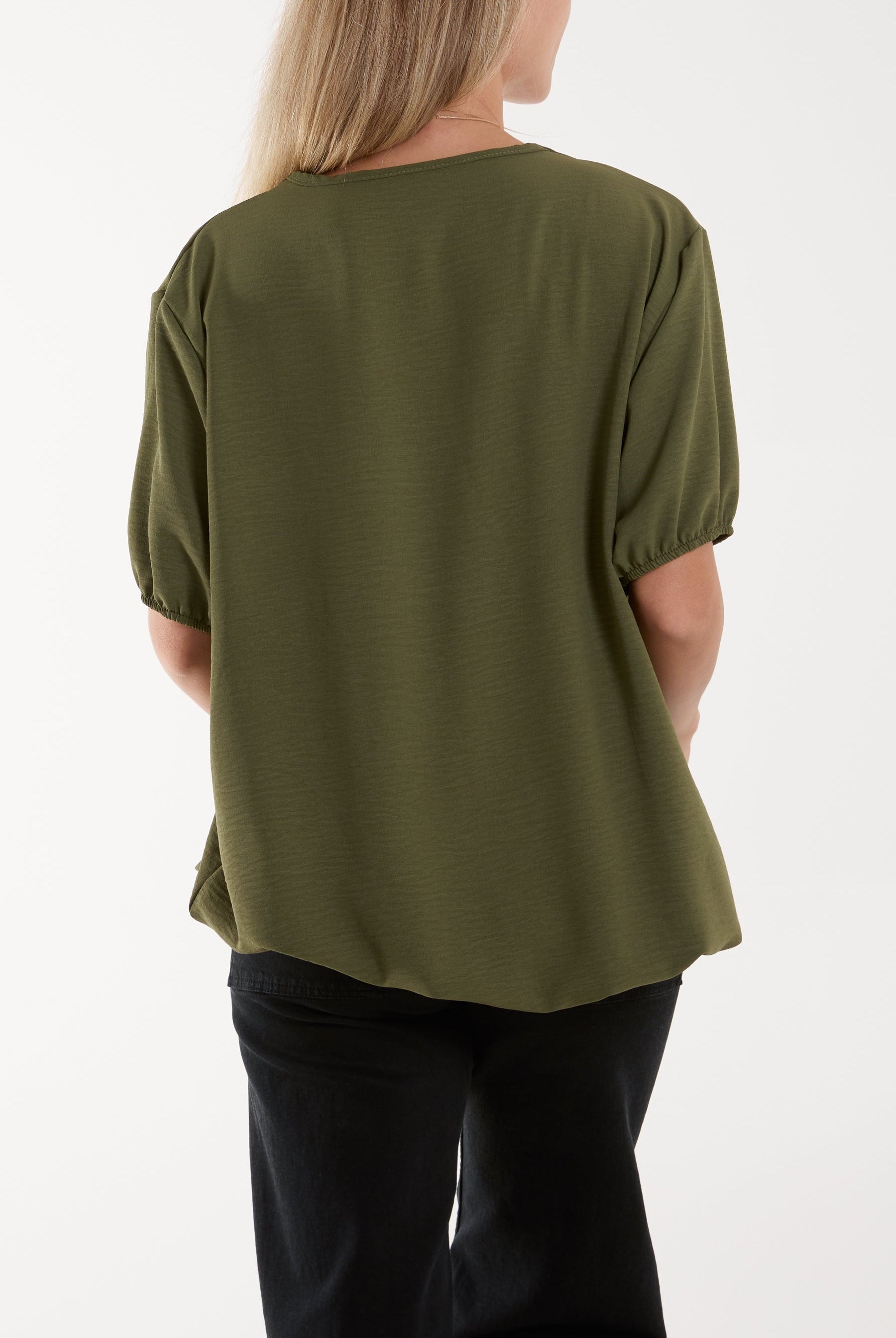 Necklace V-neck Bubble Hem Top Blouses WearAll