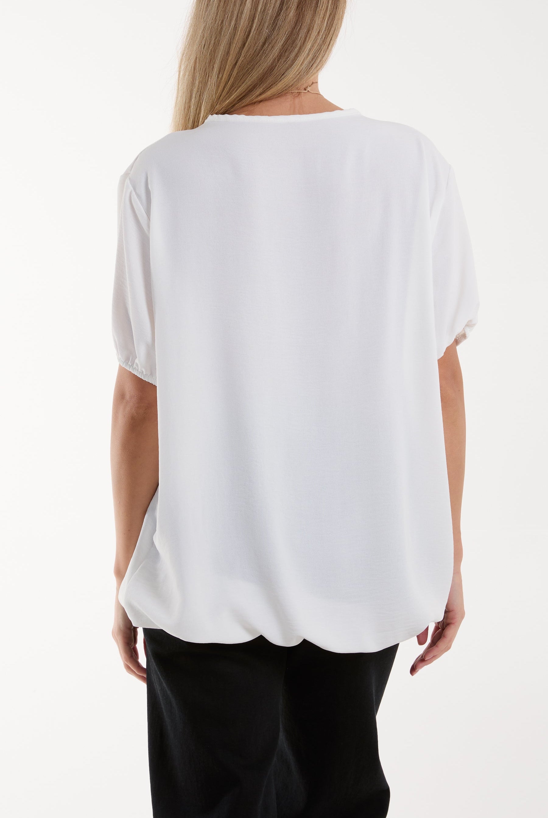 Necklace V-neck Bubble Hem Top Blouses WearAll