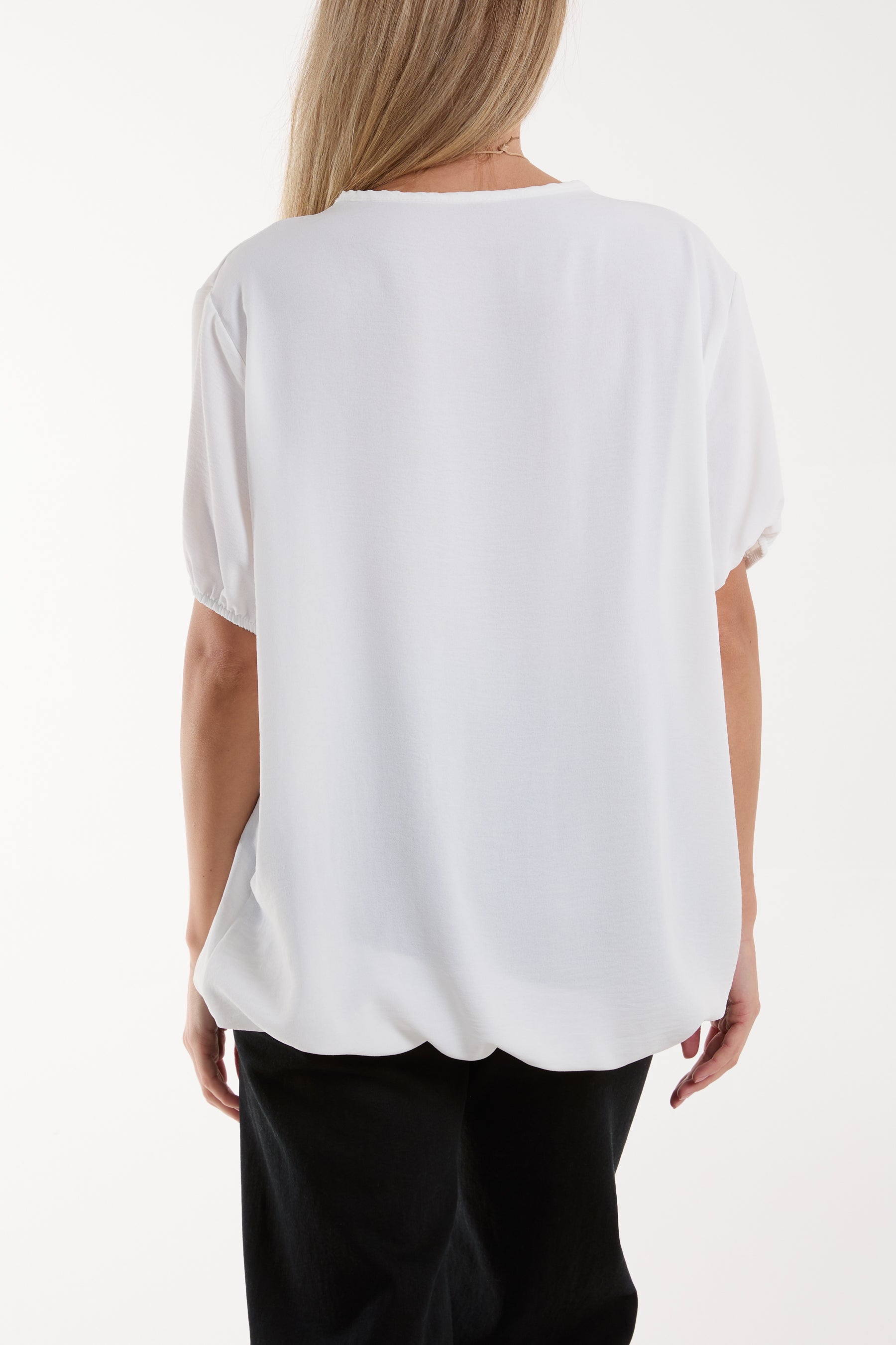 Necklace V-neck Bubble Hem Top Blouses WearAll