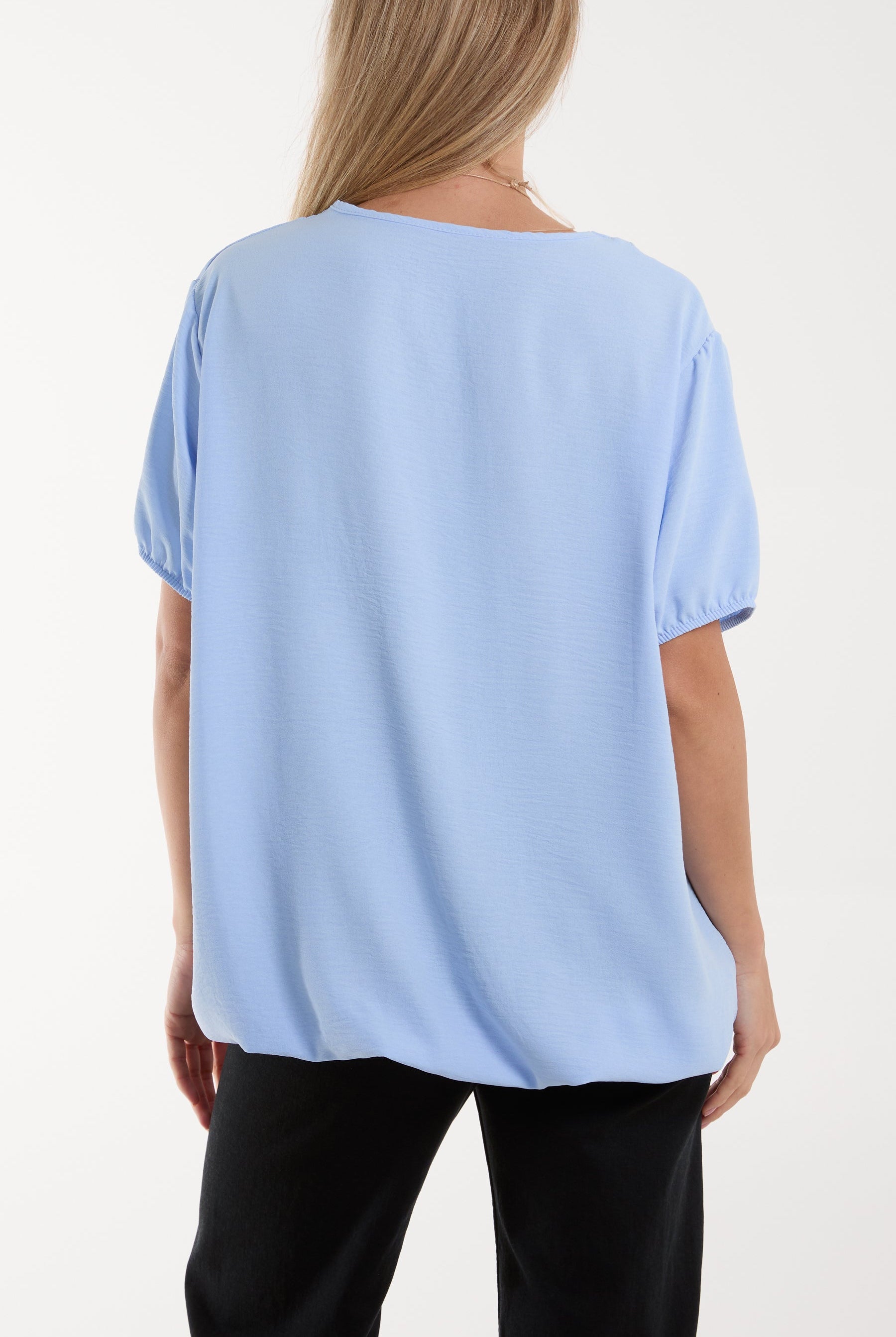 Necklace V-neck Bubble Hem Top Blouses WearAll