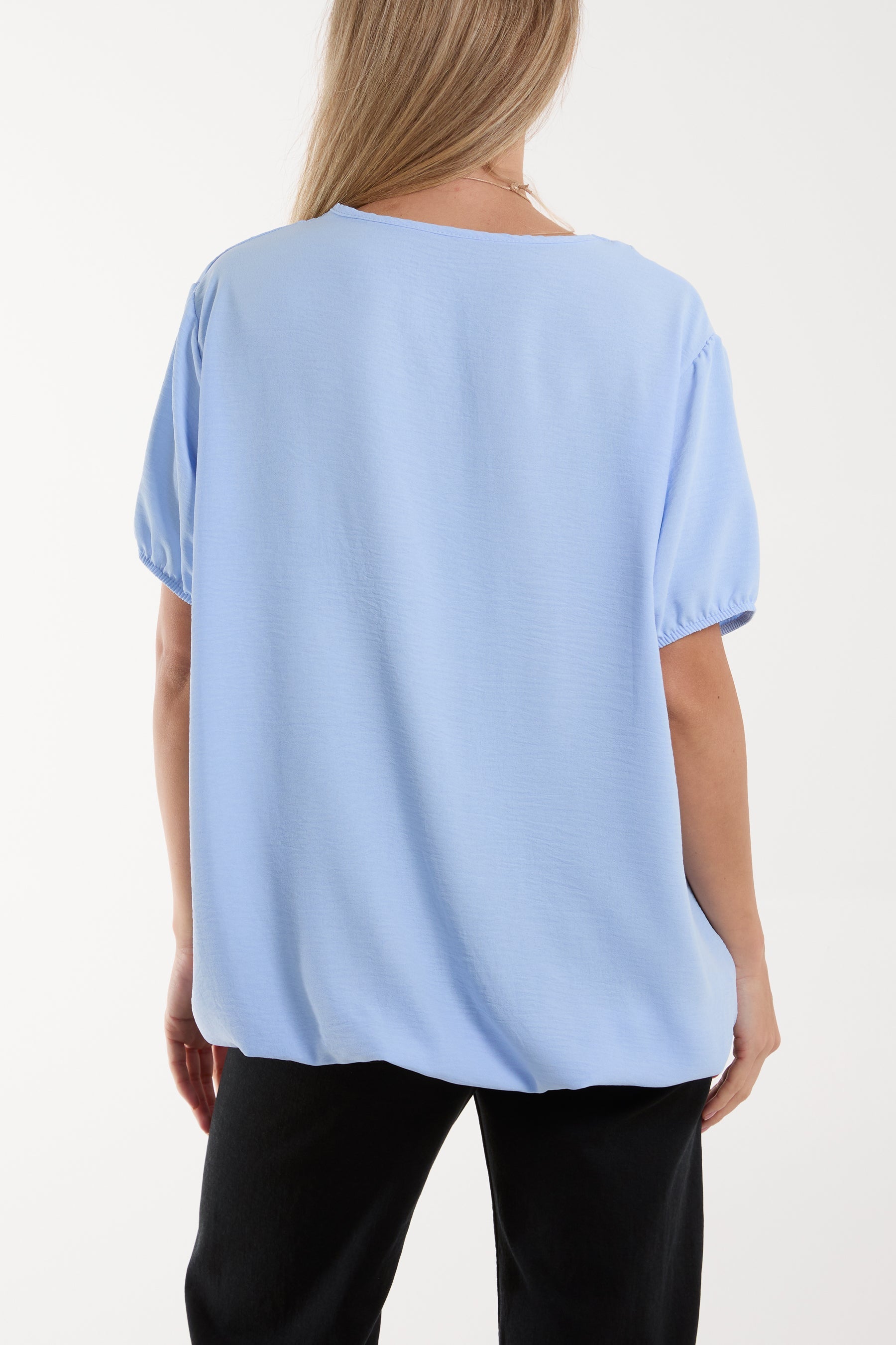 Necklace V-neck Bubble Hem Top Blouses WearAll