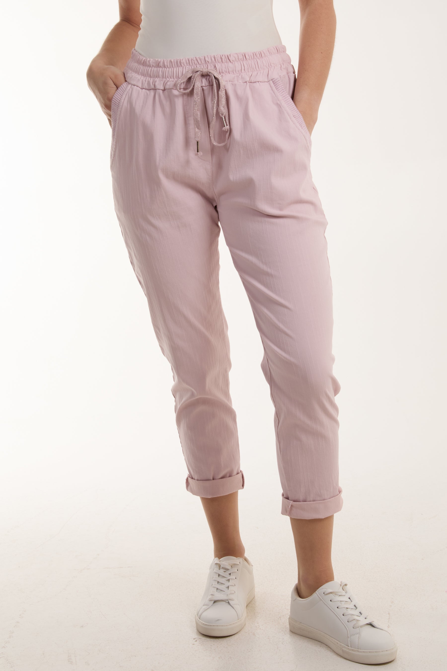 Texture Stripe Pocket Panel Trousers Trousers WearAll Pink One Size