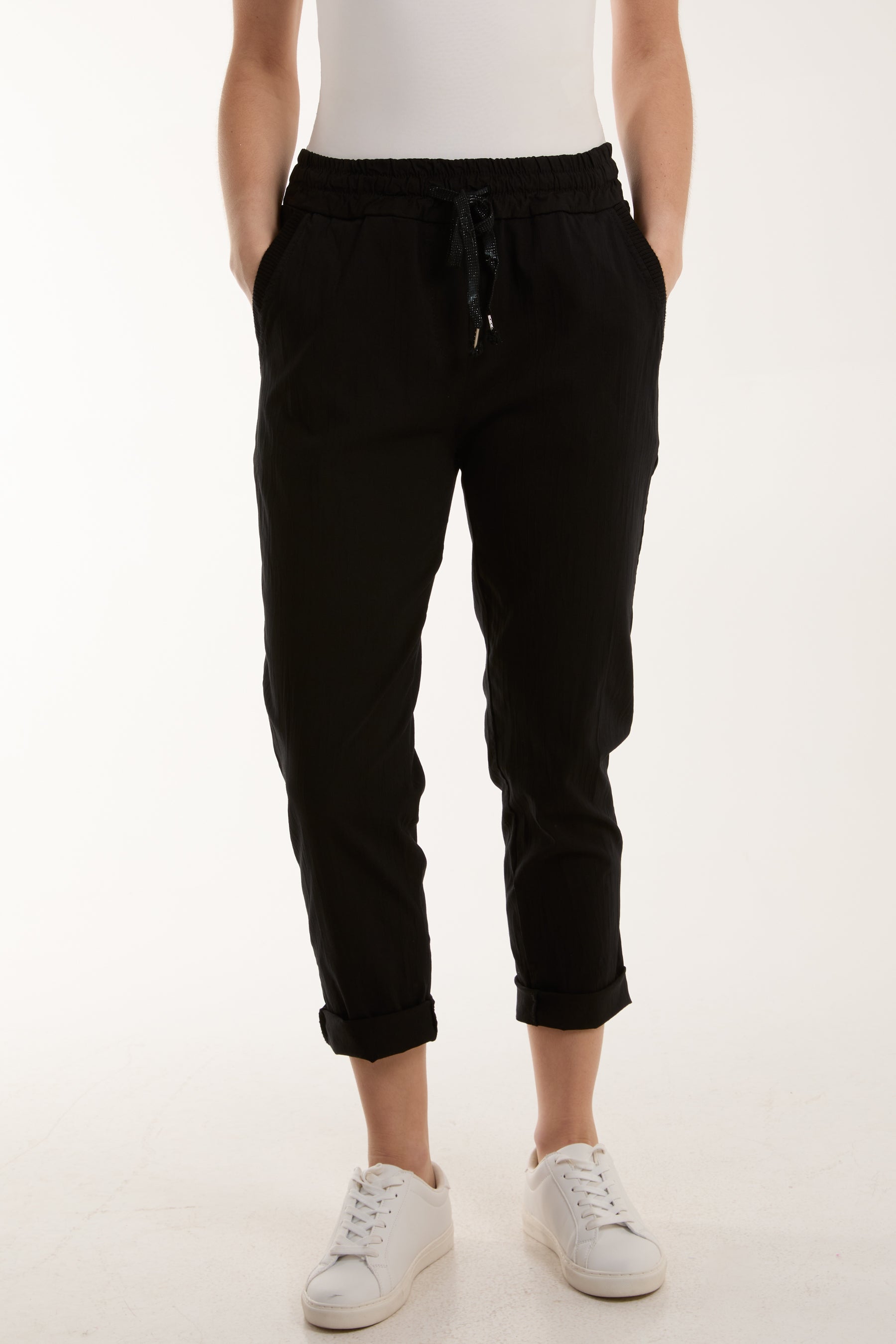Texture Stripe Pocket Panel Trousers Trousers WearAll Black One Size