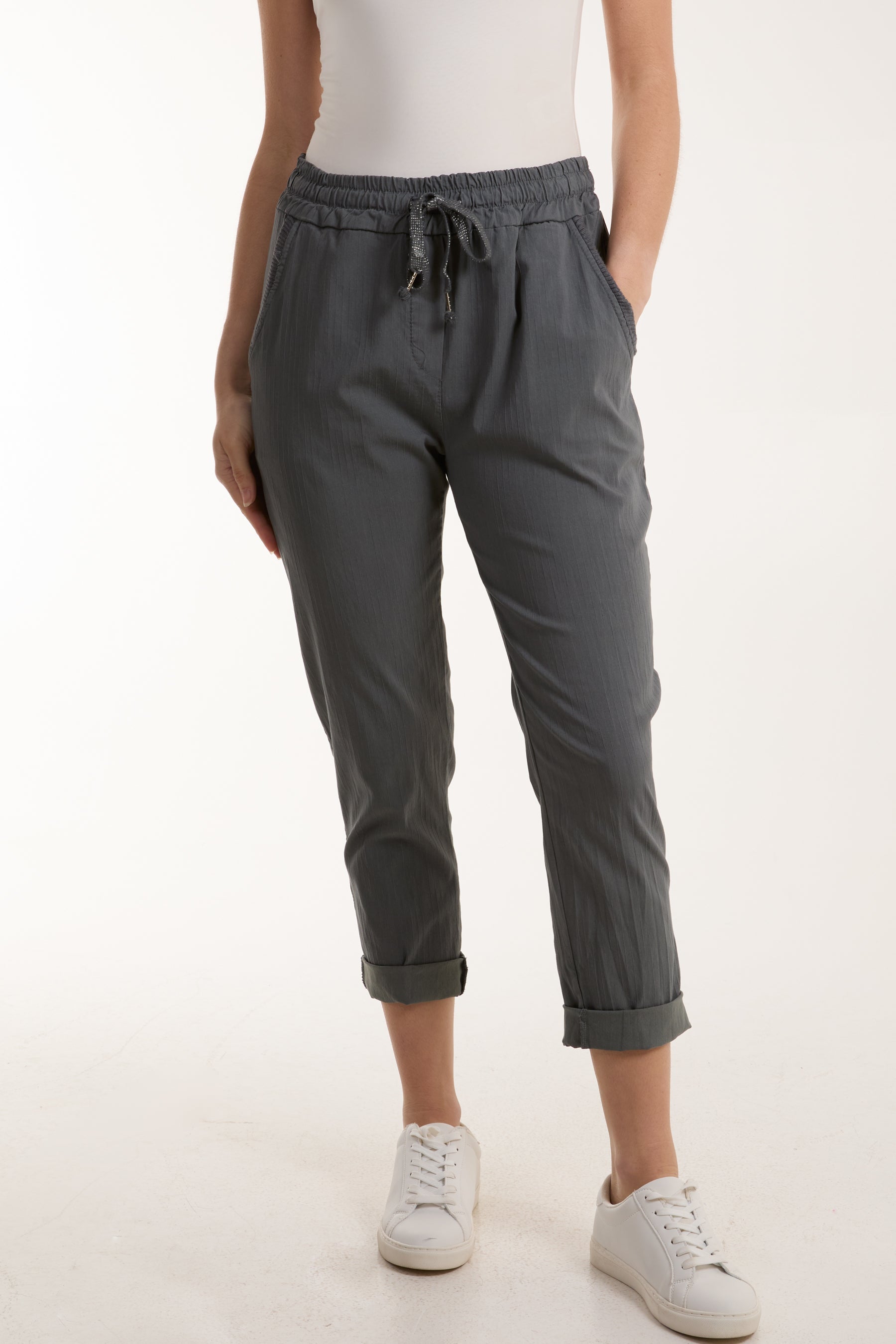 Texture Stripe Pocket Panel Trousers Trousers WearAll Charcoal One Size