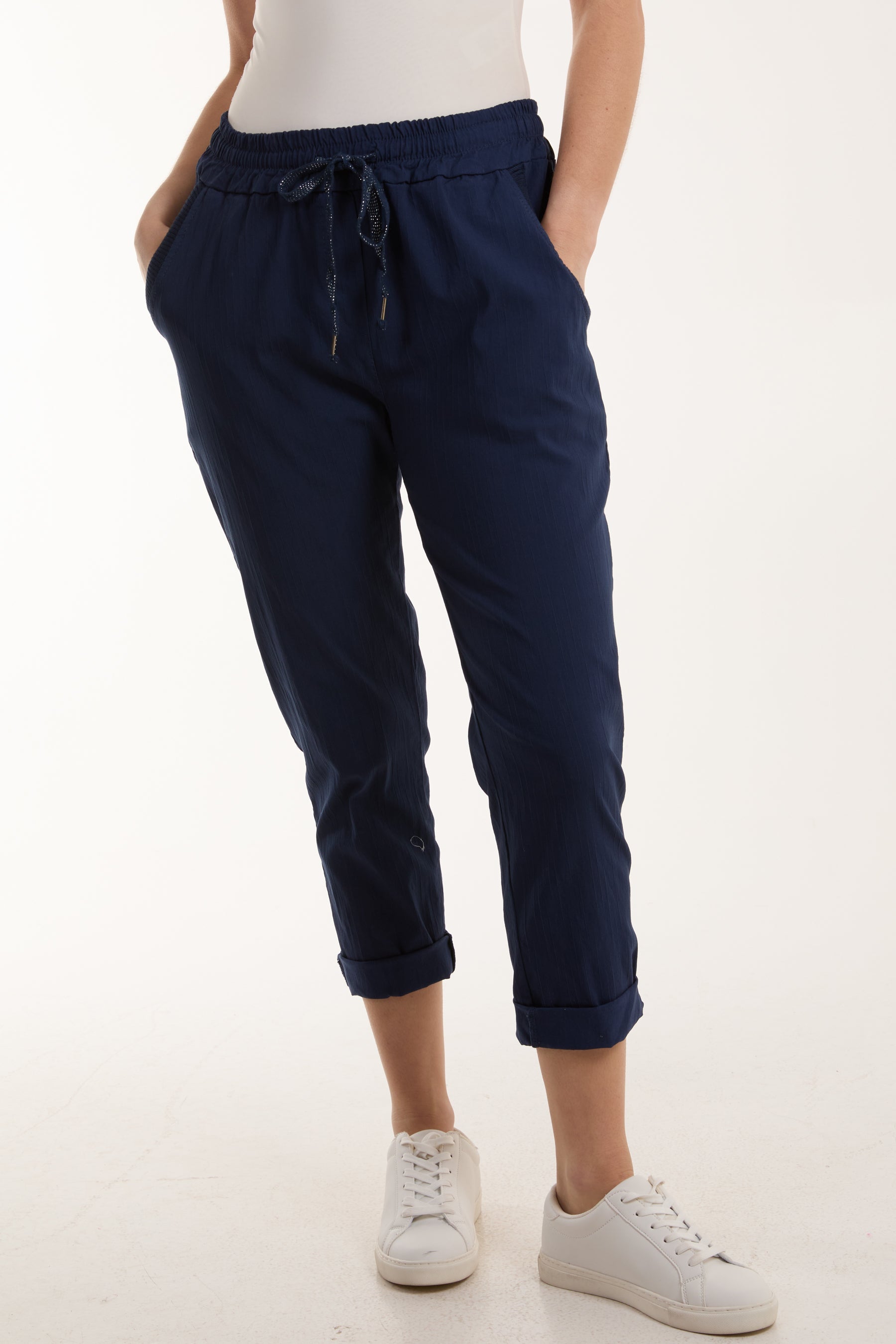 Texture Stripe Pocket Panel Trousers Trousers WearAll Navy One Size