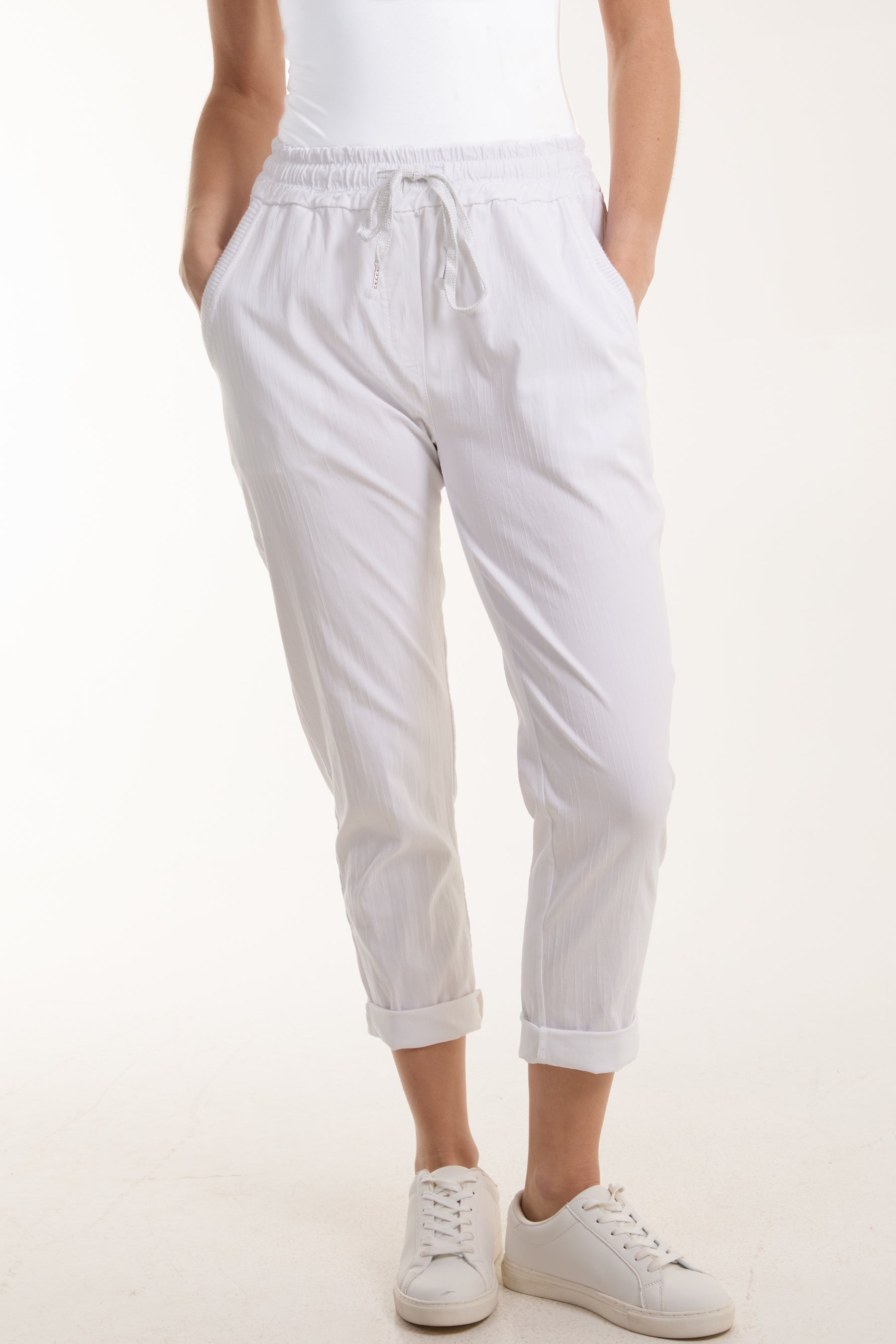 Texture Stripe Pocket Panel Trousers Trousers WearAll White One Size