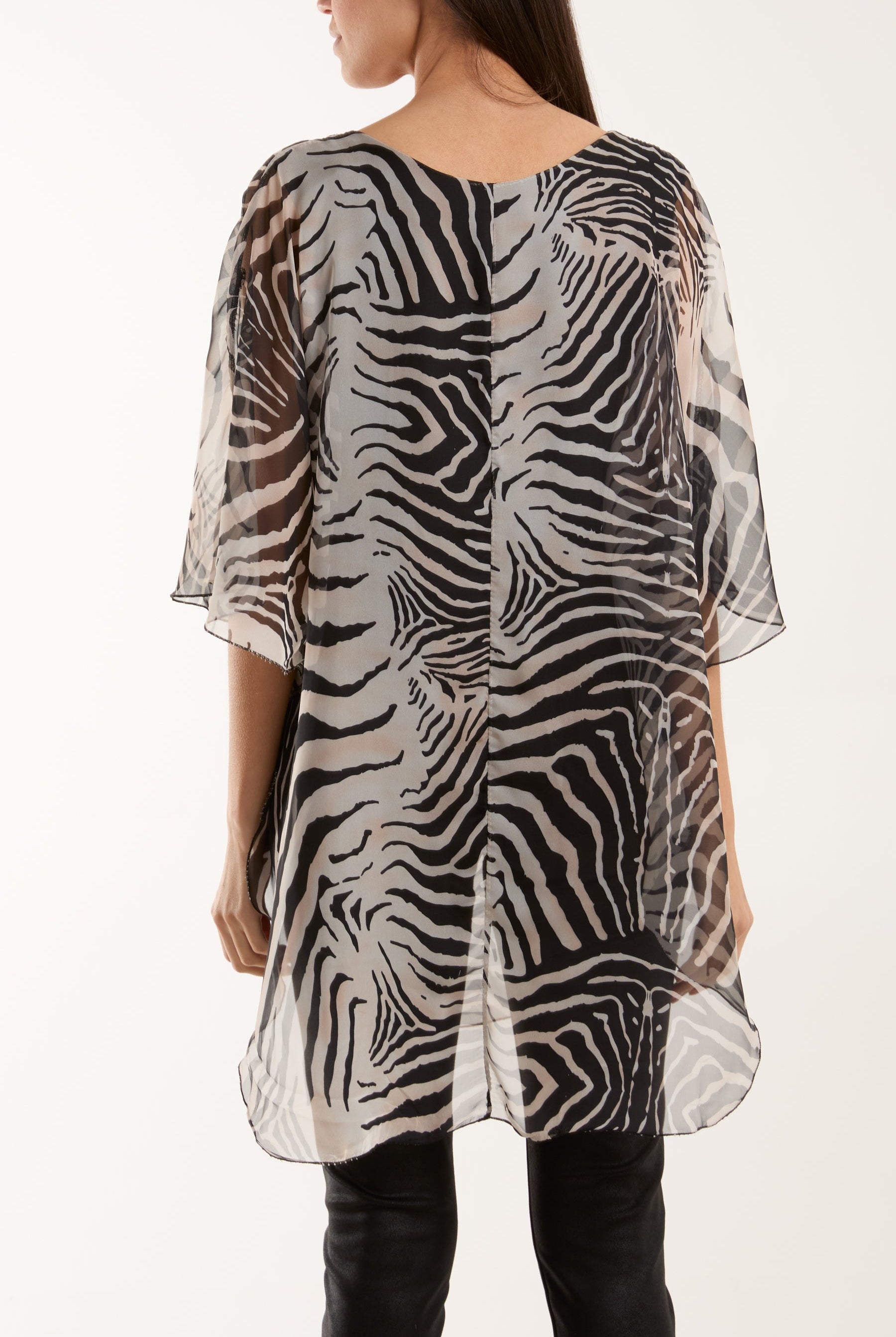 Zebra Print Sheer Long Blouse Blouses WearAll