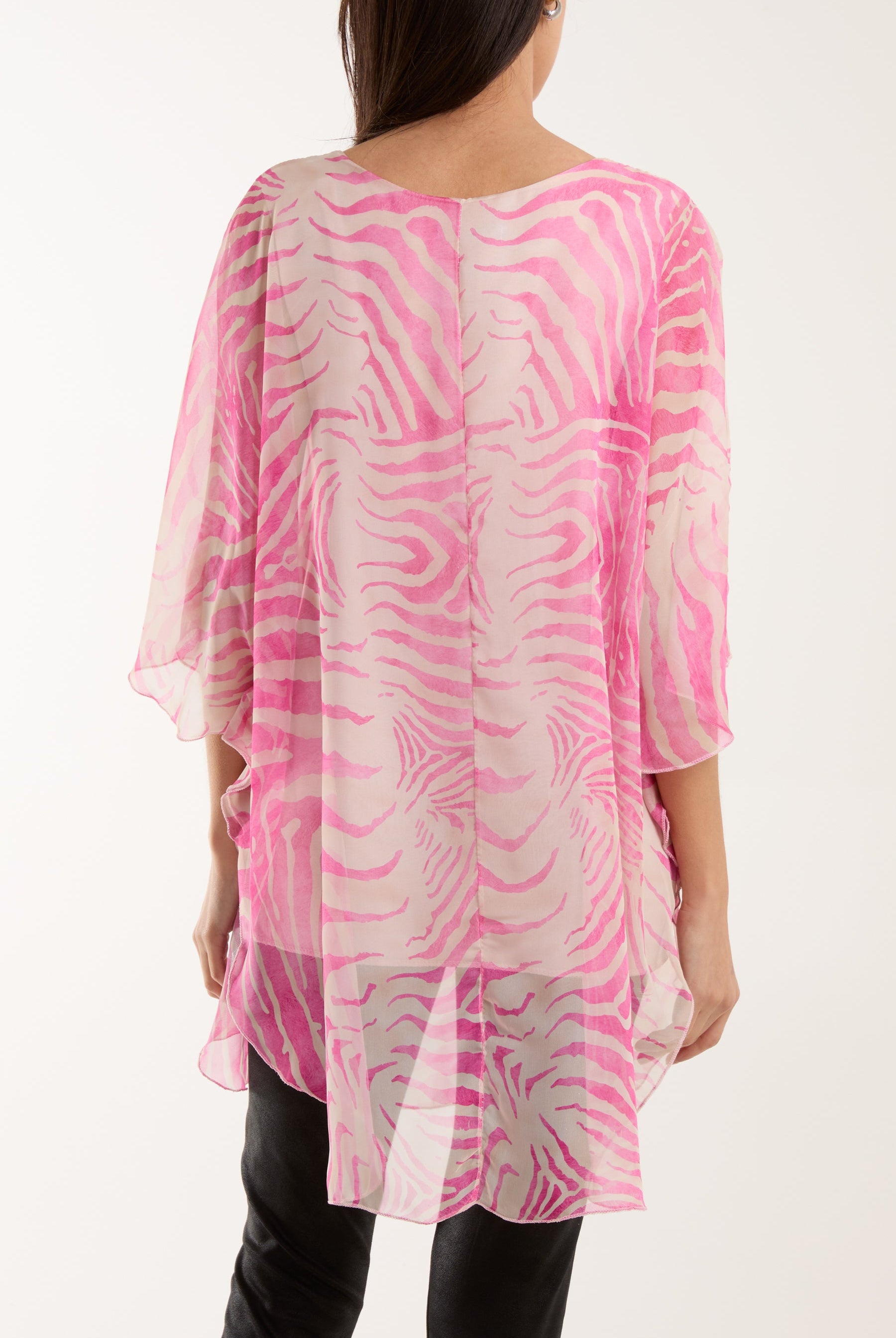 Zebra Print Sheer Long Blouse Blouses WearAll