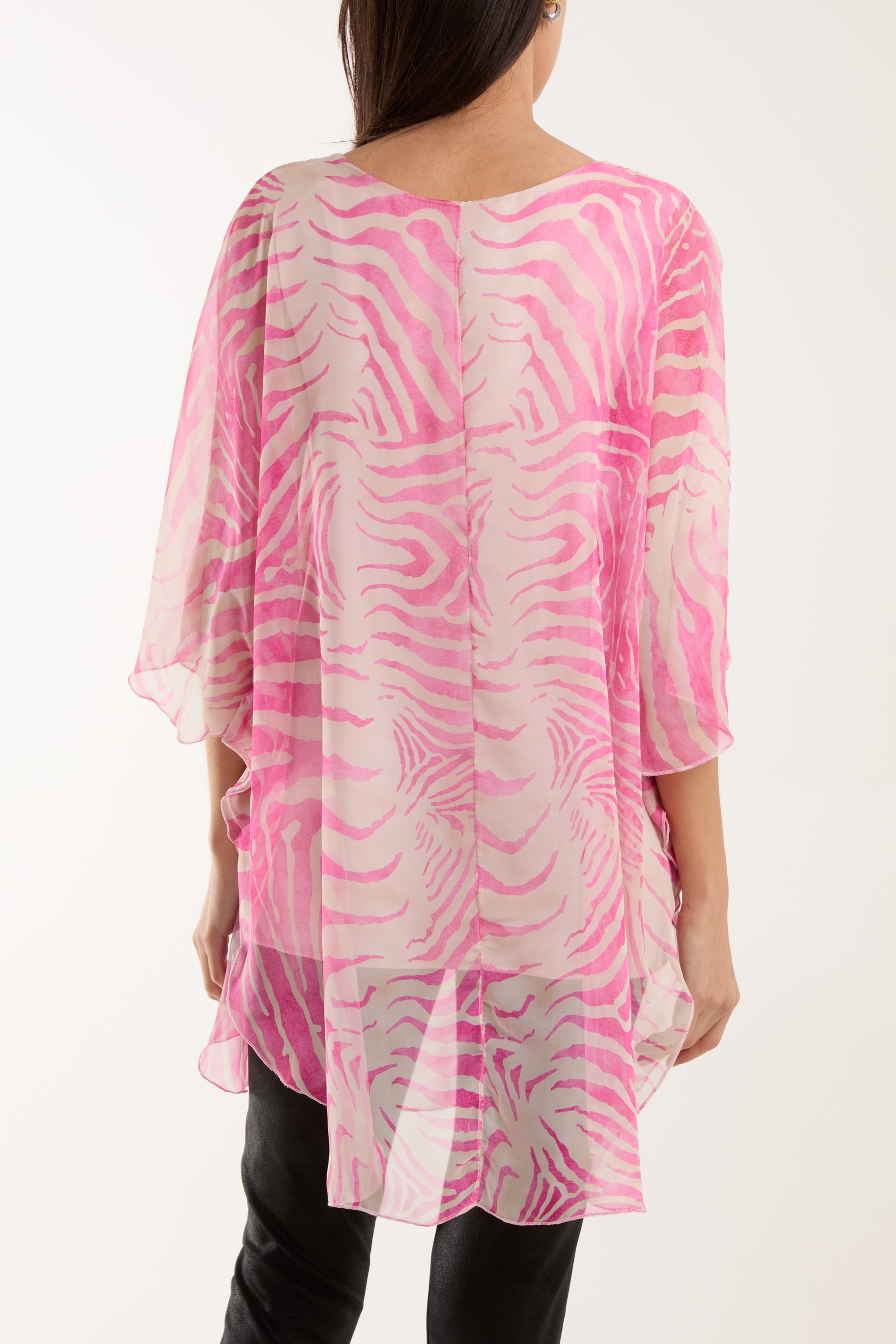 Zebra Print Sheer Long Blouse Blouses WearAll