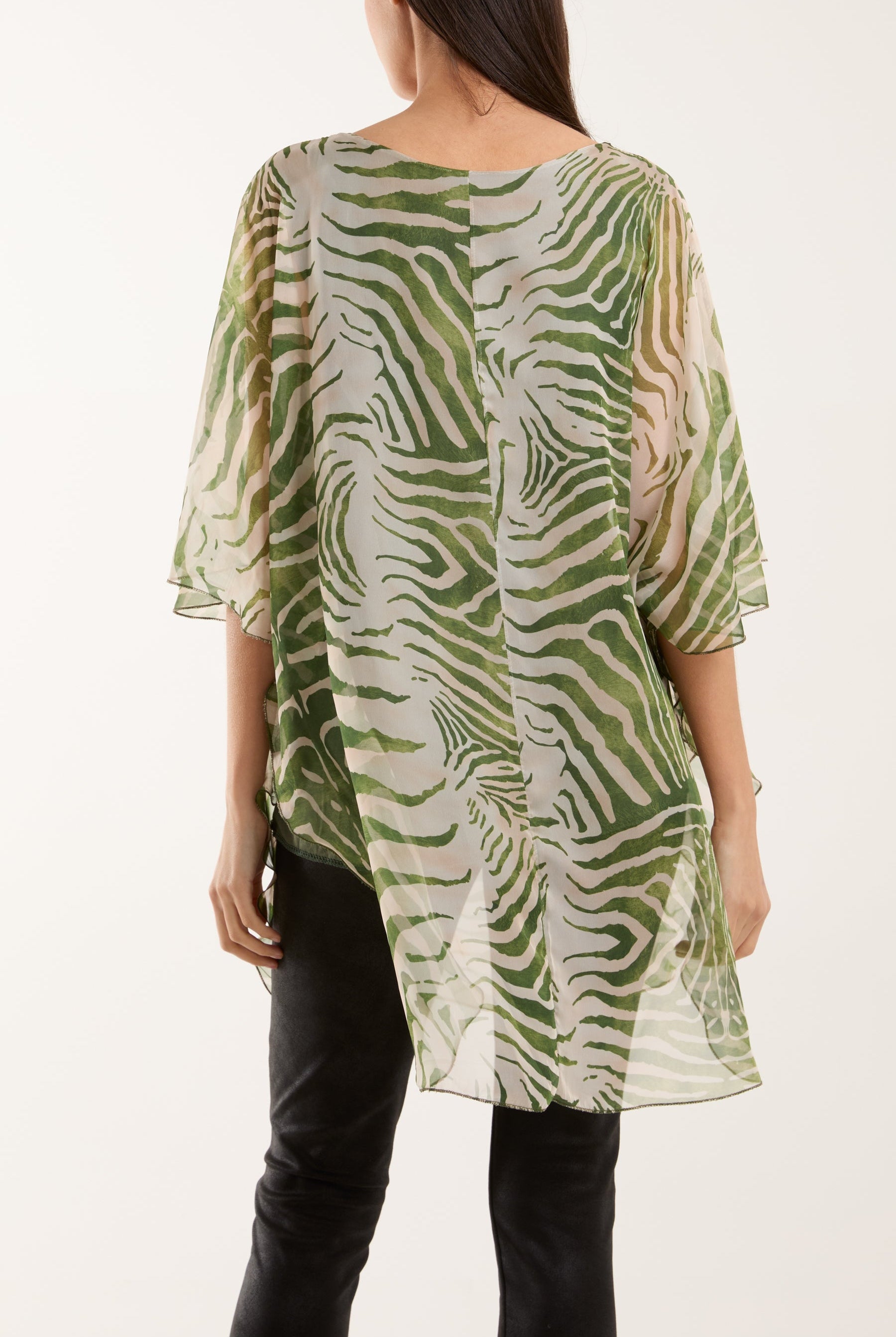 Zebra Print Sheer Long Blouse Blouses WearAll