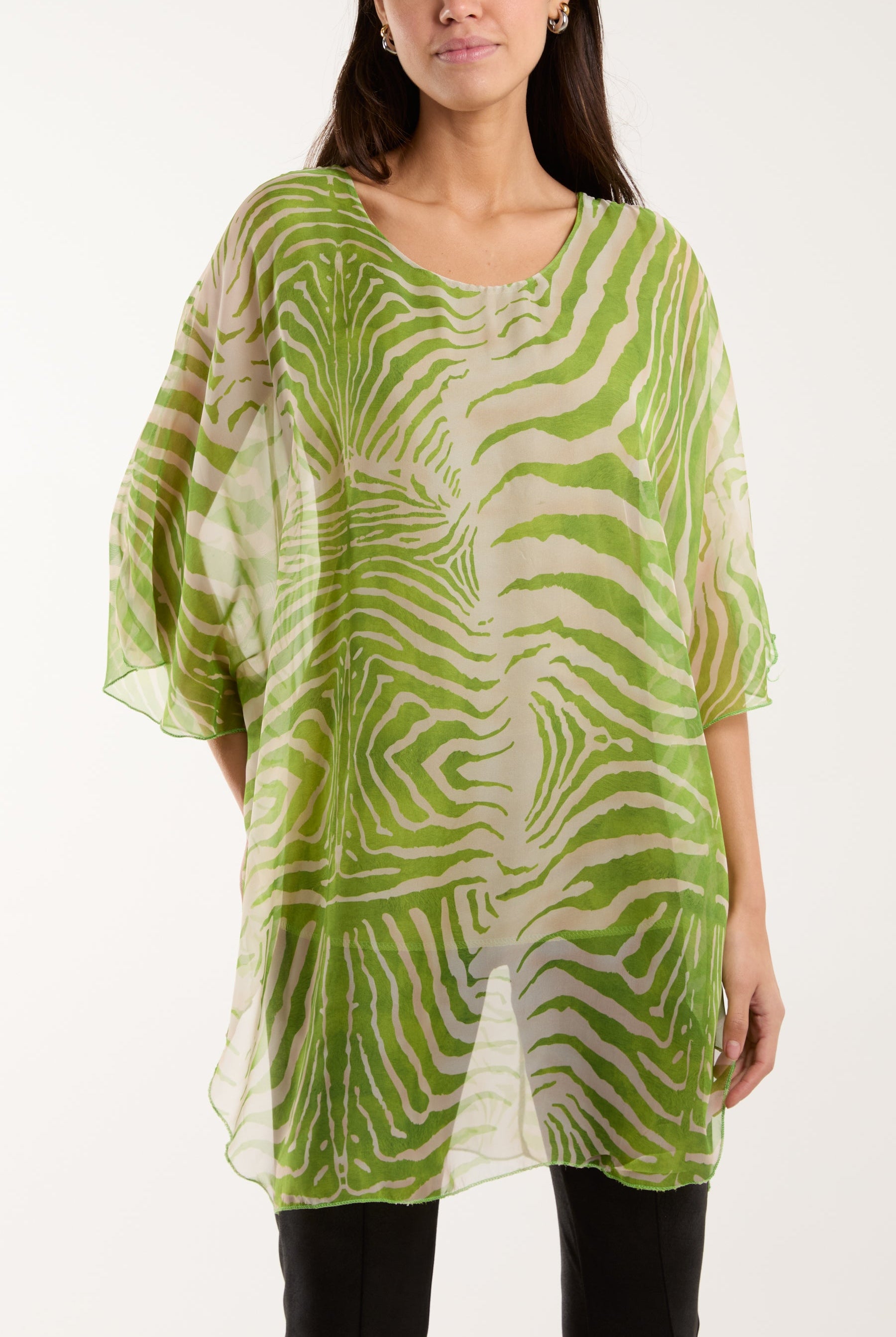 Zebra Print Sheer Long Blouse Blouses WearAll Apple Green One Size