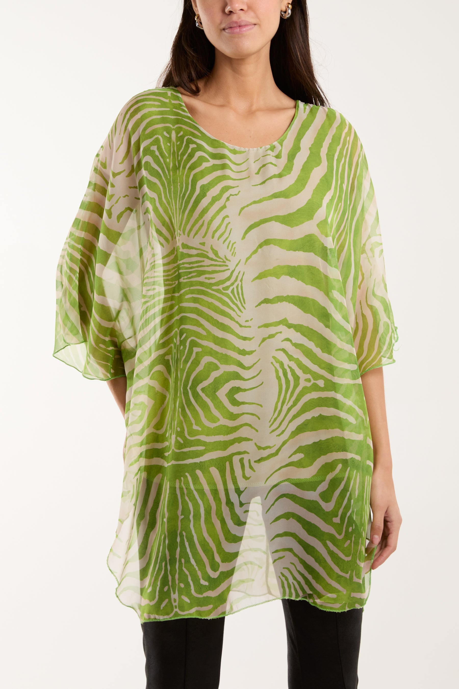 Zebra Print Sheer Long Blouse Blouses WearAll Apple Green One Size