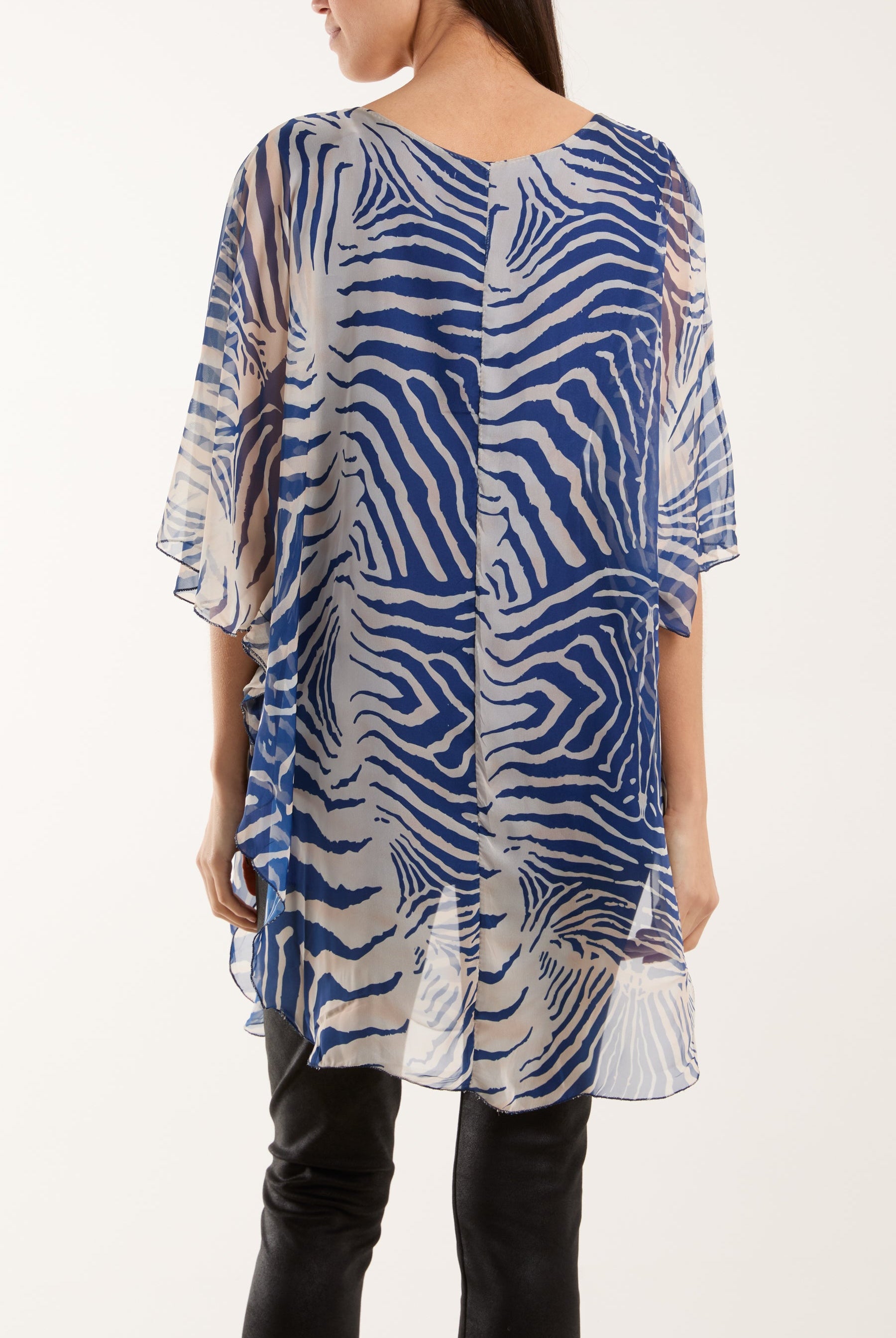 Zebra Print Sheer Long Blouse Blouses WearAll