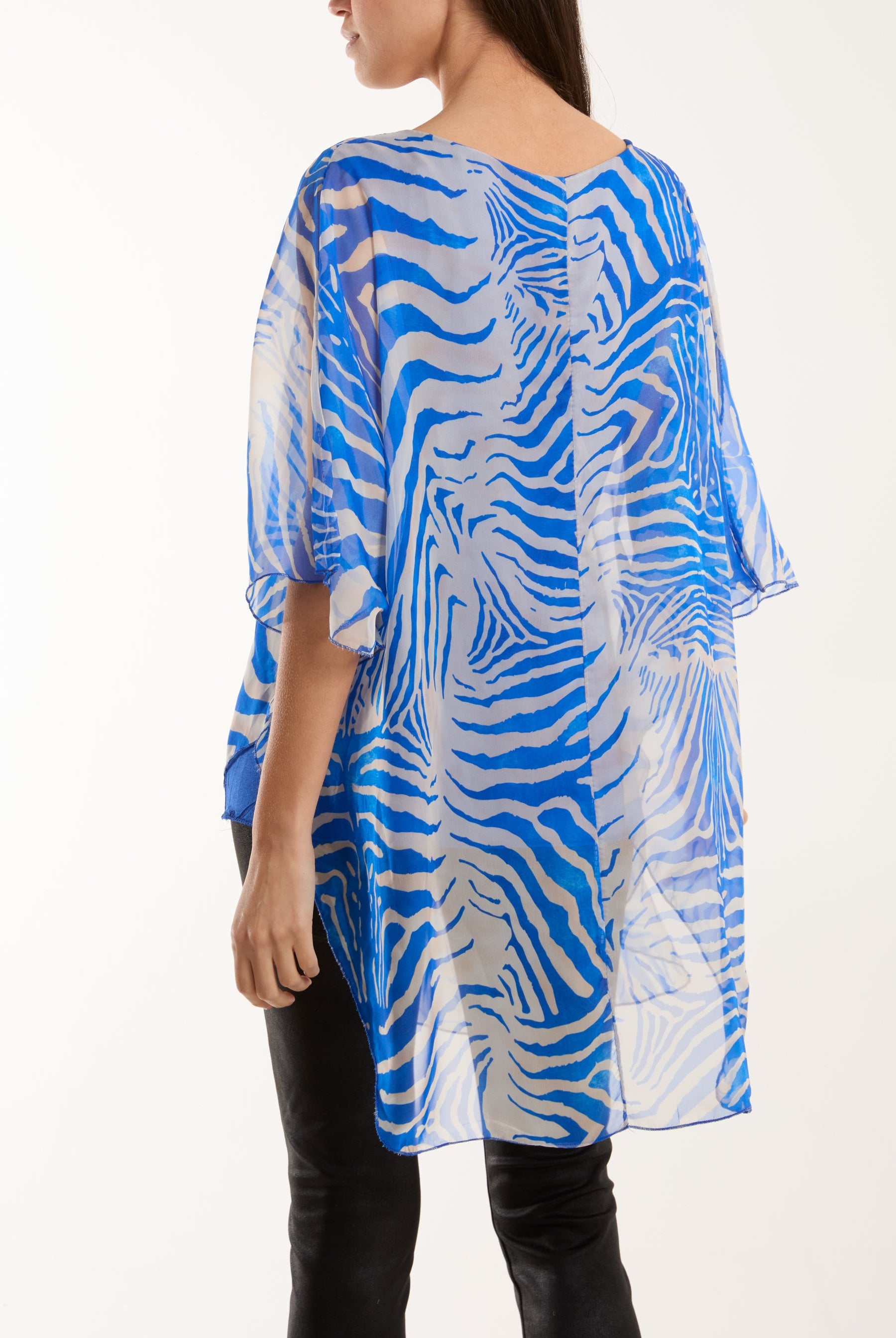 Zebra Print Sheer Long Blouse Blouses WearAll