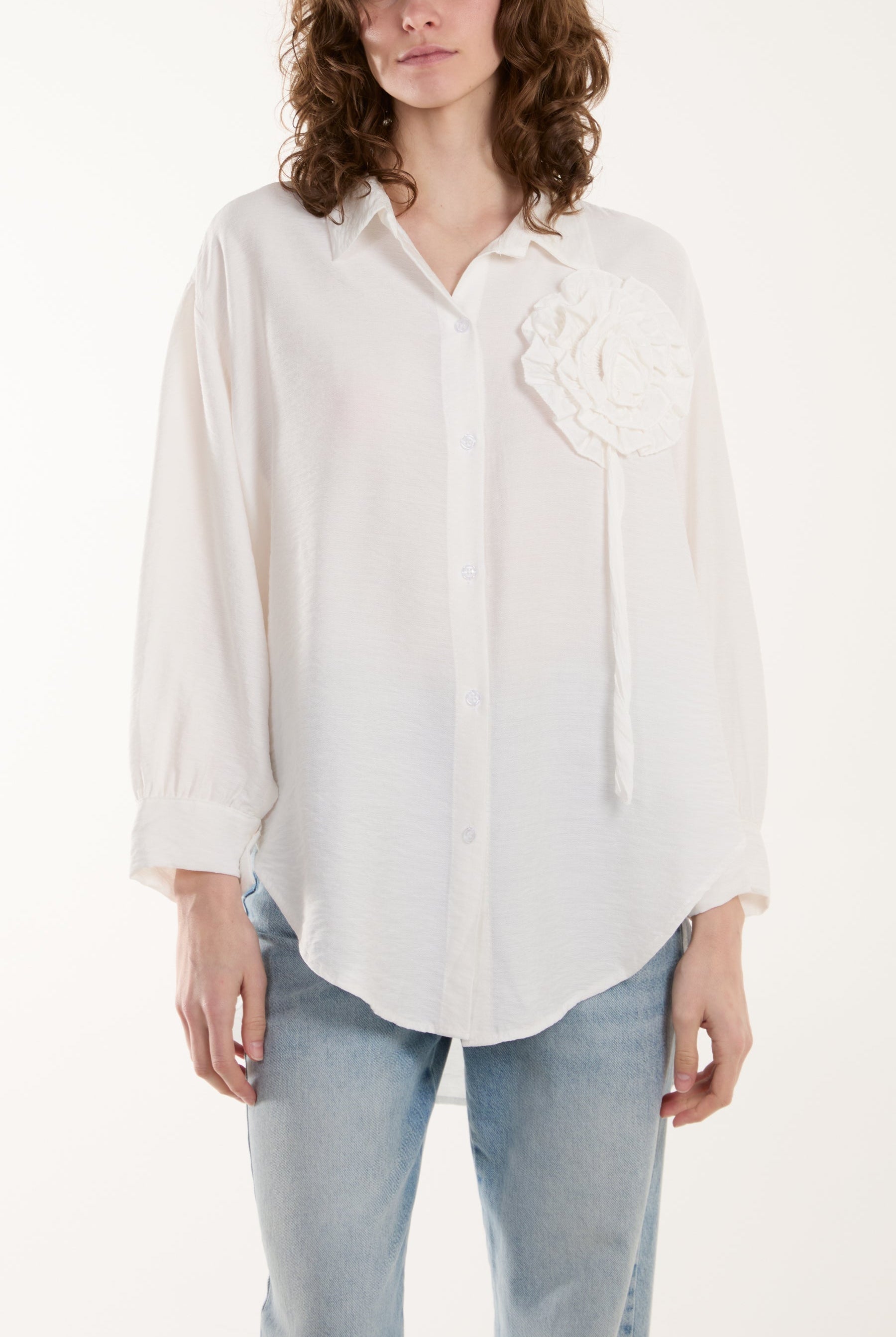 Large Ruffle Flower Shirt Shirts WearAll White One Size