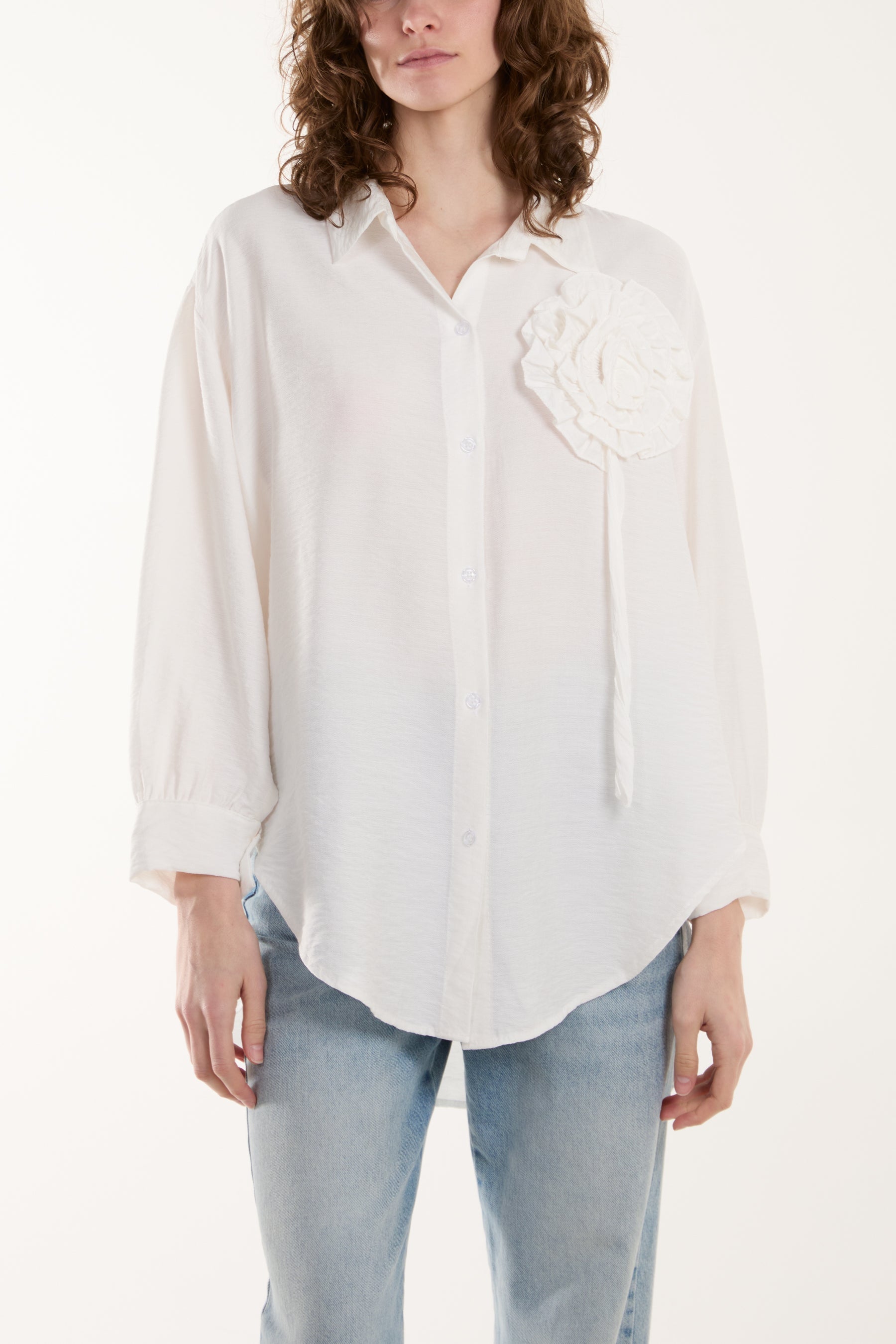 Large Ruffle Flower Shirt Shirts WearAll White One Size