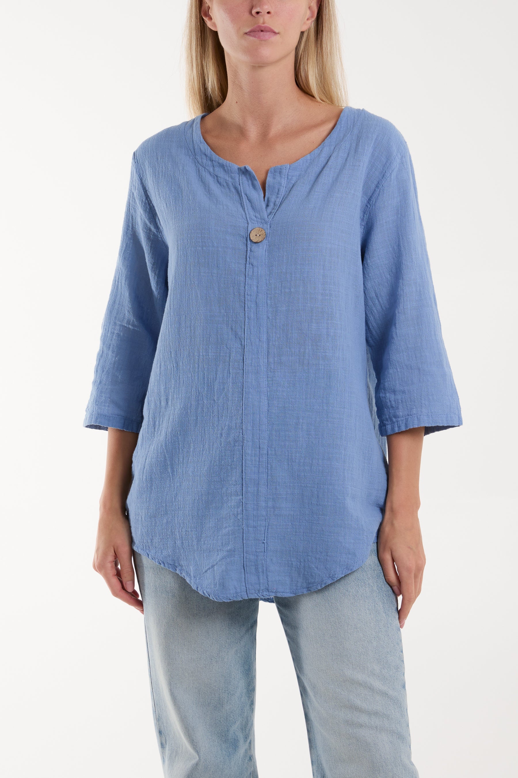Front Button Cotton Washed Top Tops WearAll Denim One Size