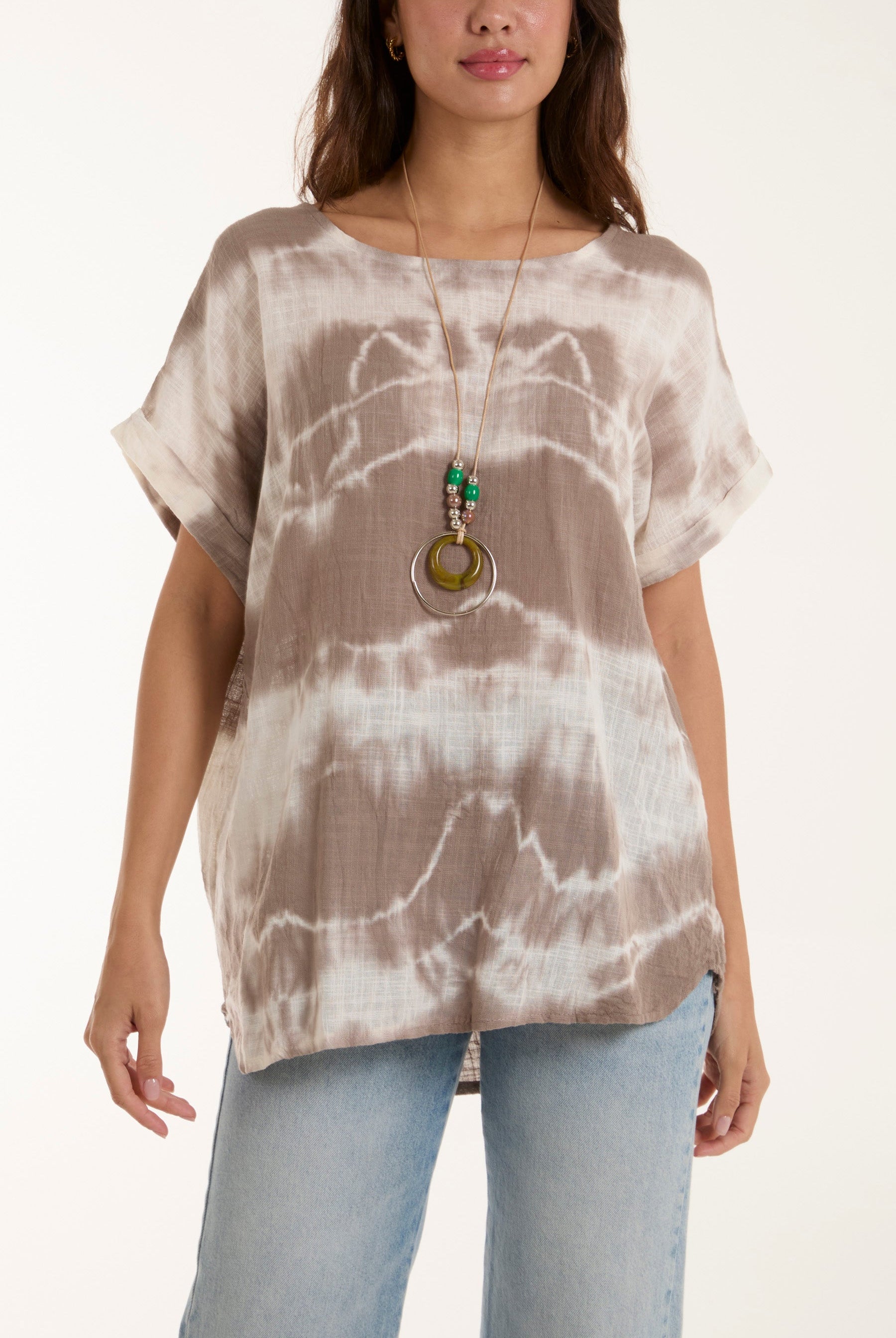 Necklace Tie Dye Cotton Top Tops WearAll Mocha One Size