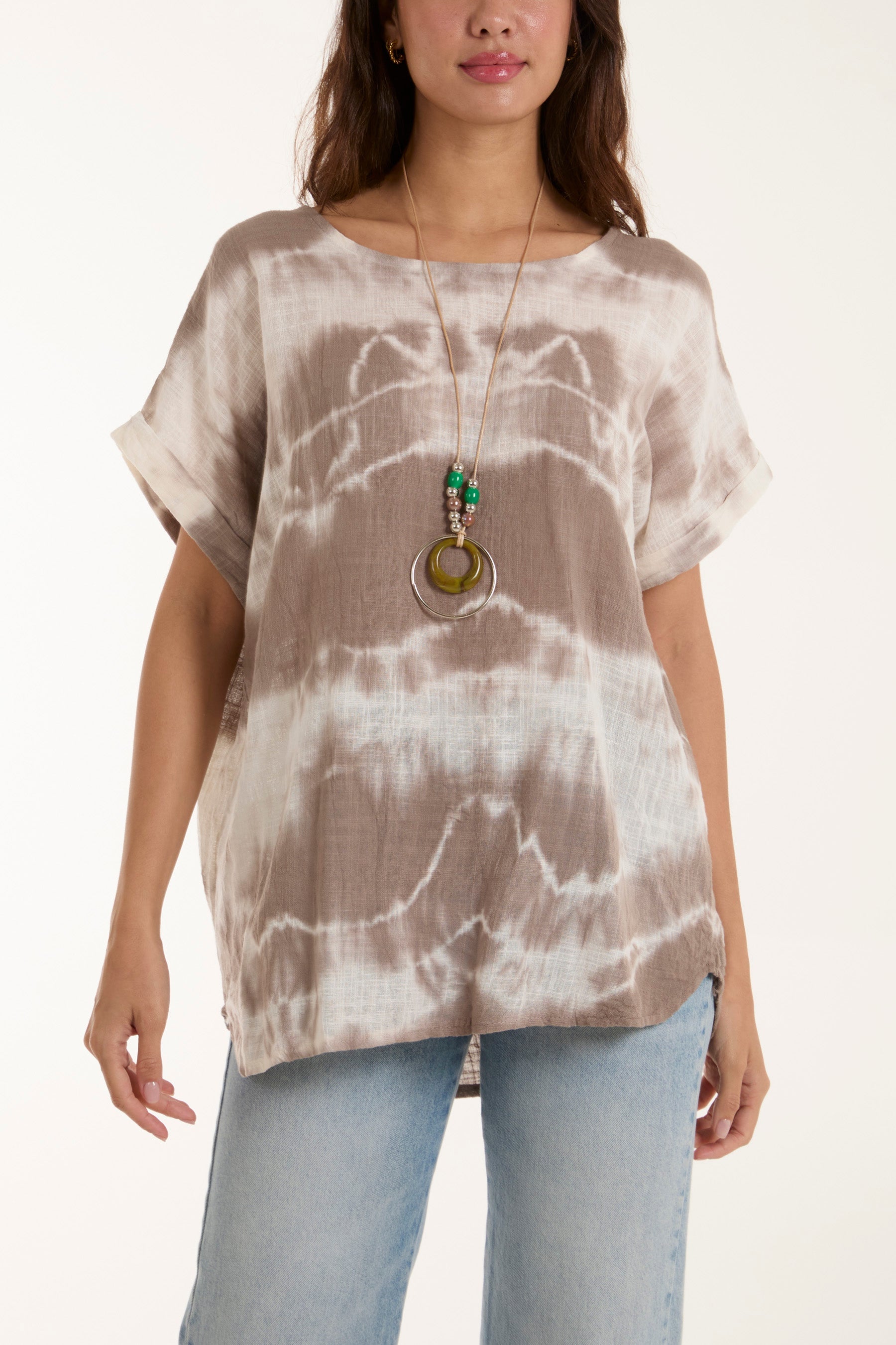 Necklace Tie Dye Cotton Top Tops WearAll Mocha One Size