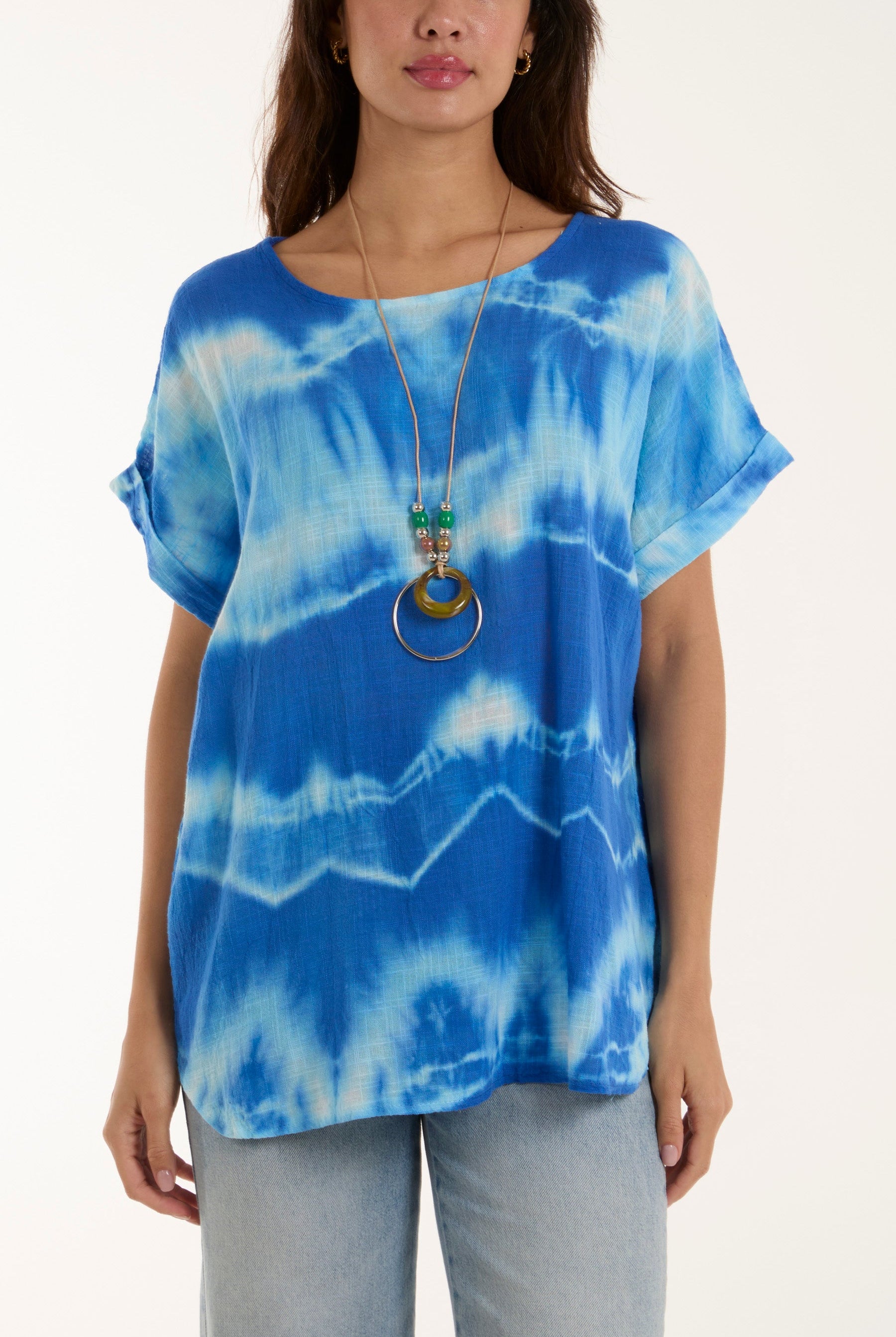Necklace Tie Dye Cotton Top Tops WearAll Royal Blue One Size