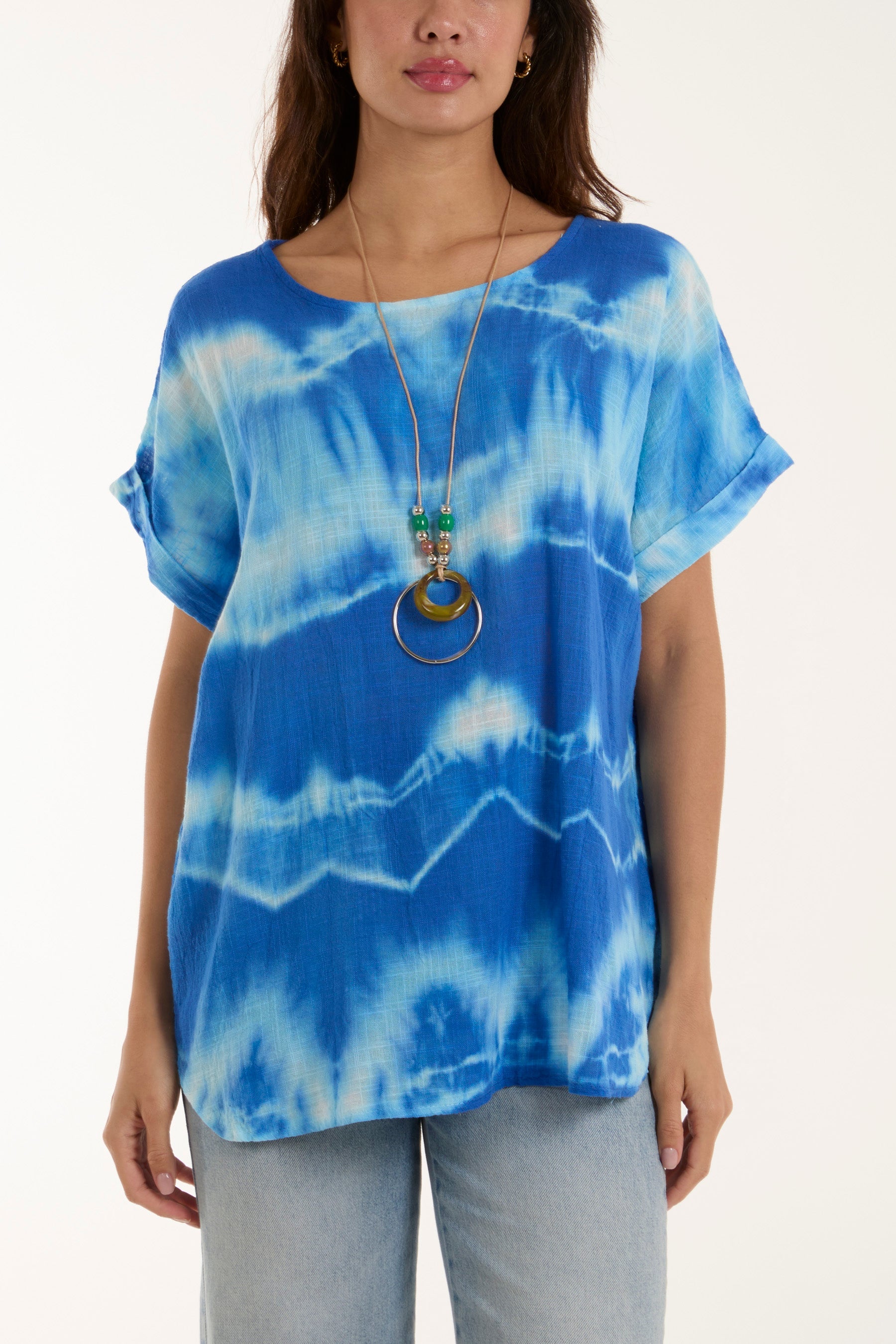 Necklace Tie Dye Cotton Top Tops WearAll Royal Blue One Size