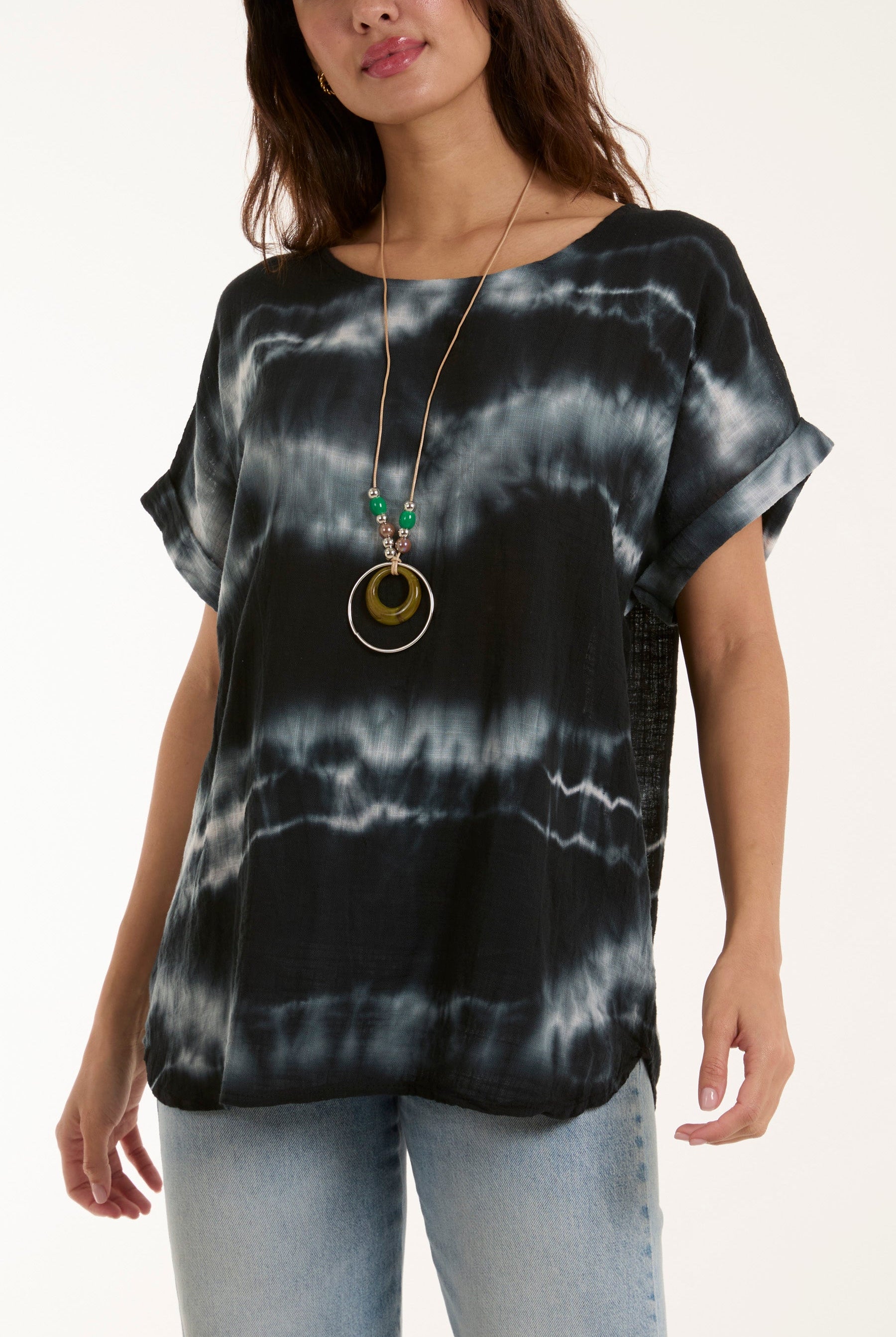 Necklace Tie Dye Cotton Top Tops WearAll Black One Size