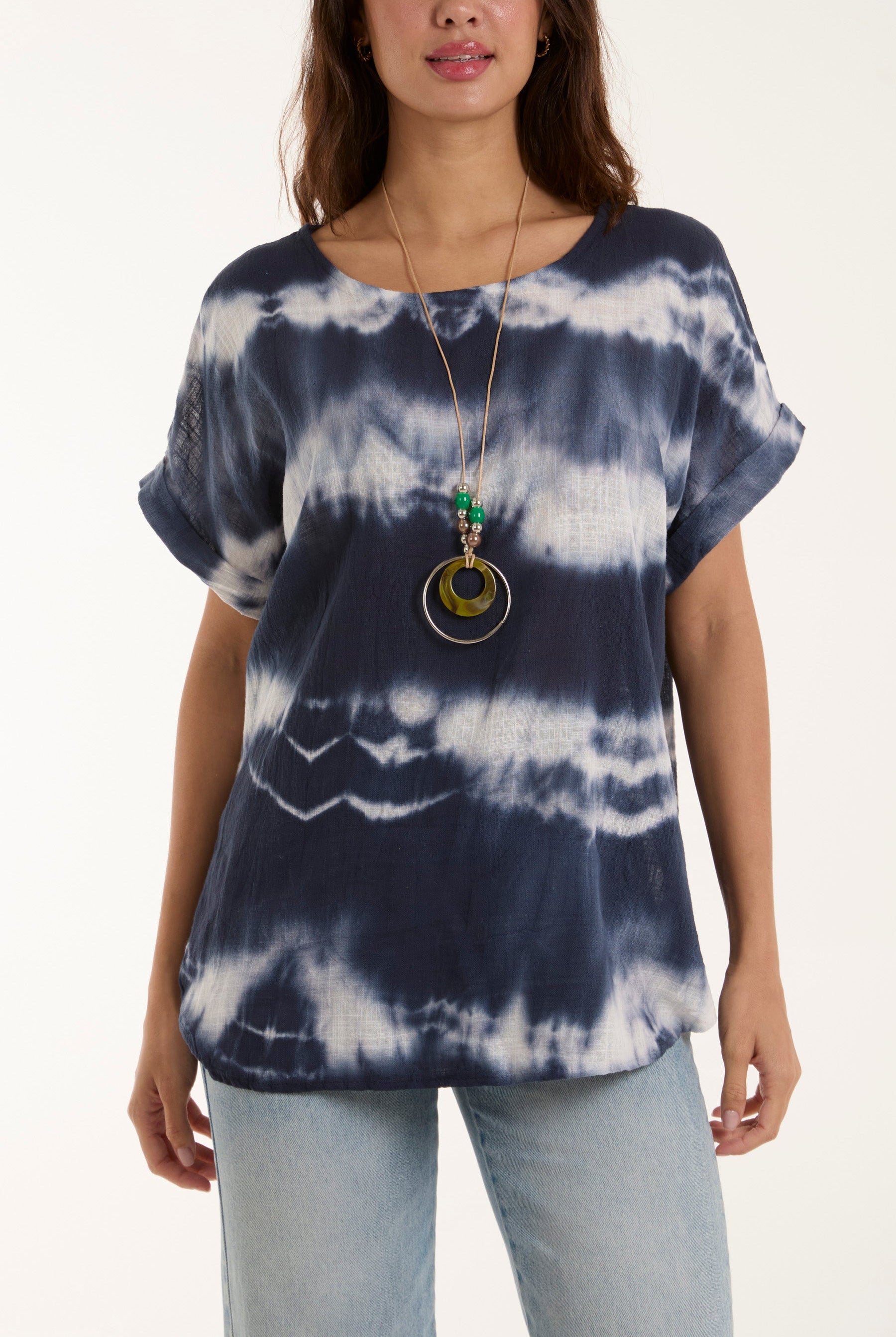 Necklace Tie Dye Cotton Top Tops WearAll Navy One Size