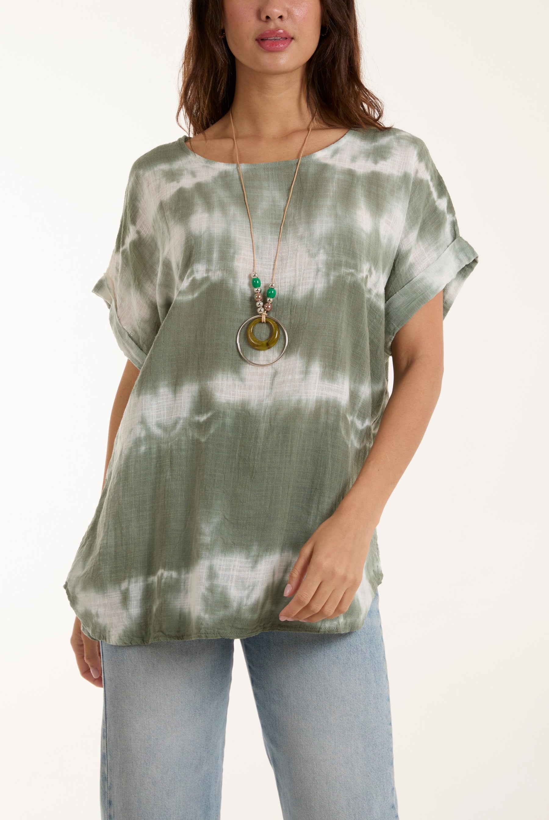 Necklace Tie Dye Cotton Top Tops WearAll Khaki One Size