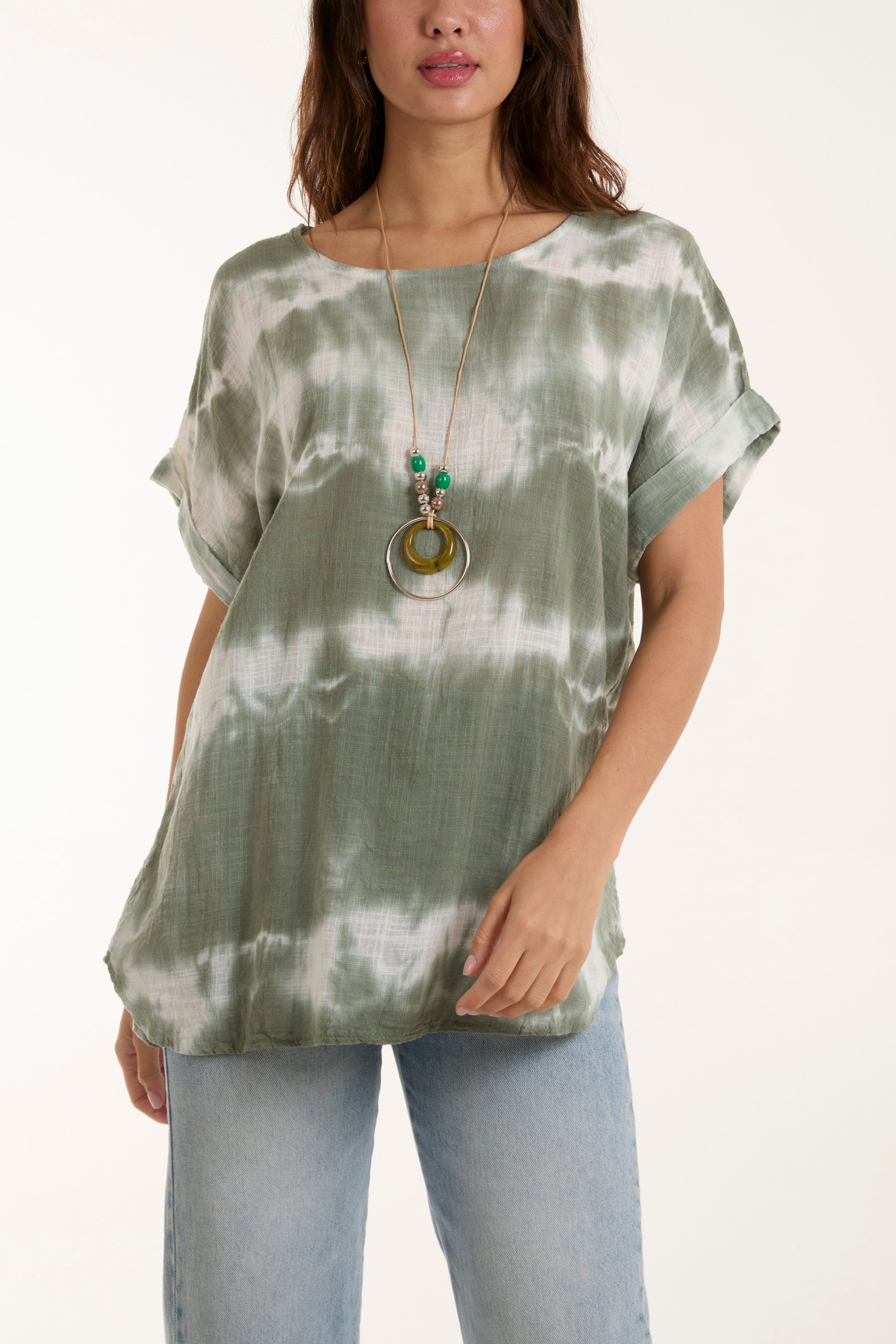 Necklace Tie Dye Cotton Top Tops WearAll Khaki One Size
