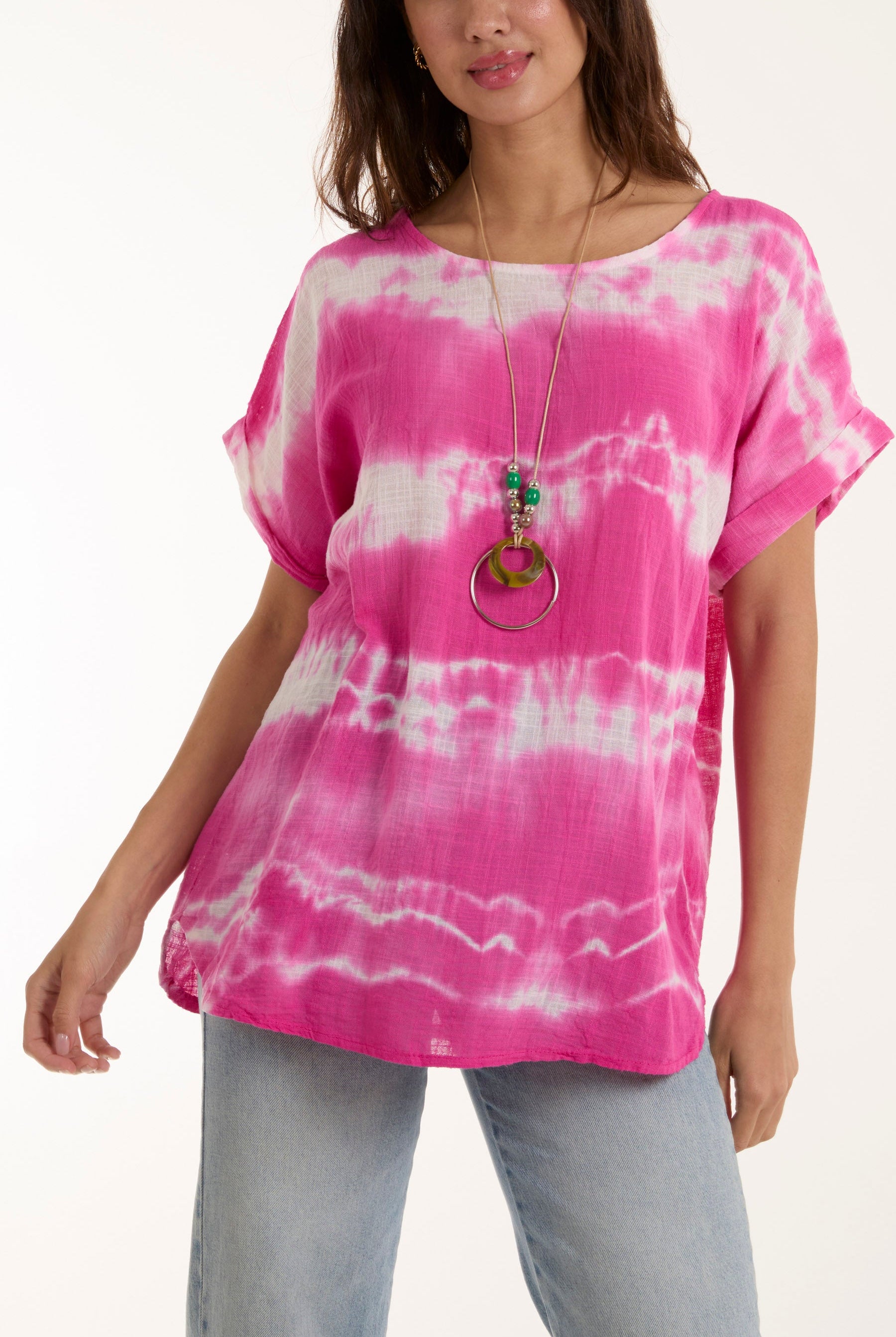 Necklace Tie Dye Cotton Top Tops WearAll Hot Pink One Size