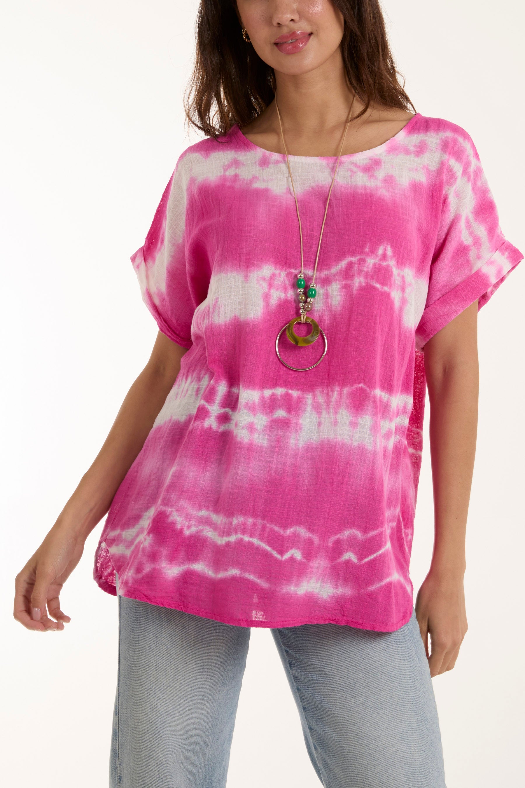 Necklace Tie Dye Cotton Top Tops WearAll Hot Pink One Size
