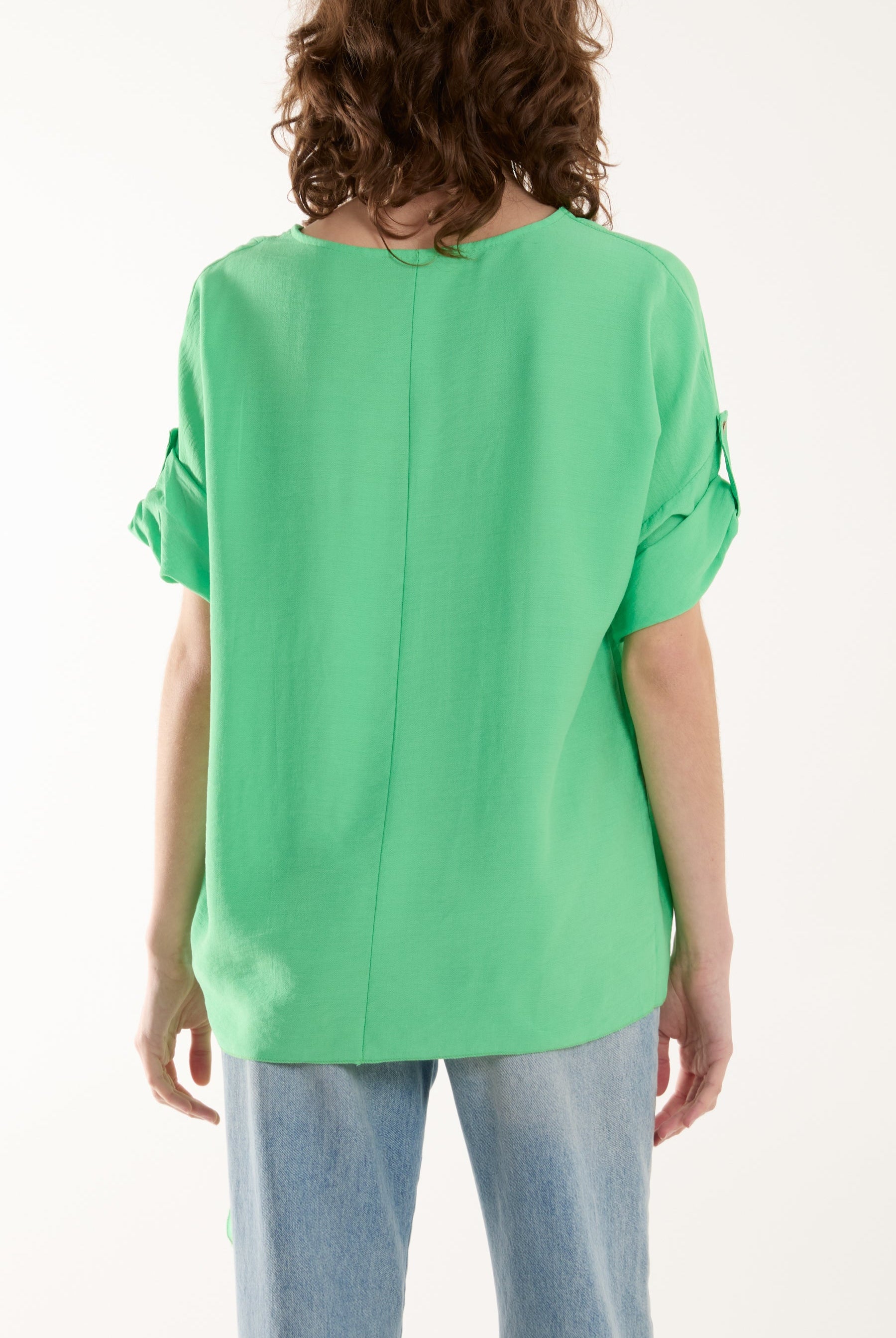 Two Button Front Knot Short Sleeve Top Tops WearAll