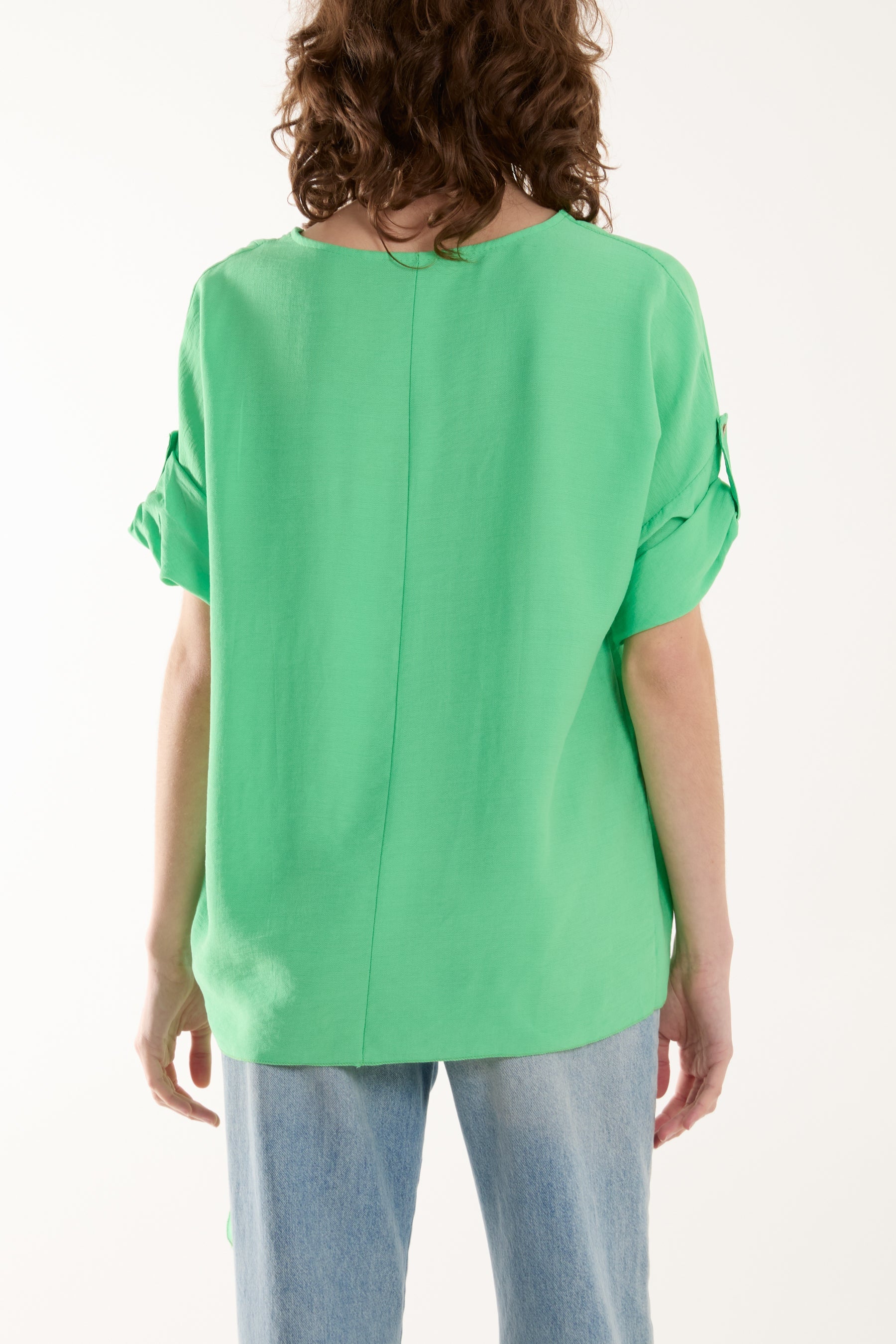 Two Button Front Knot Short Sleeve Top Tops WearAll
