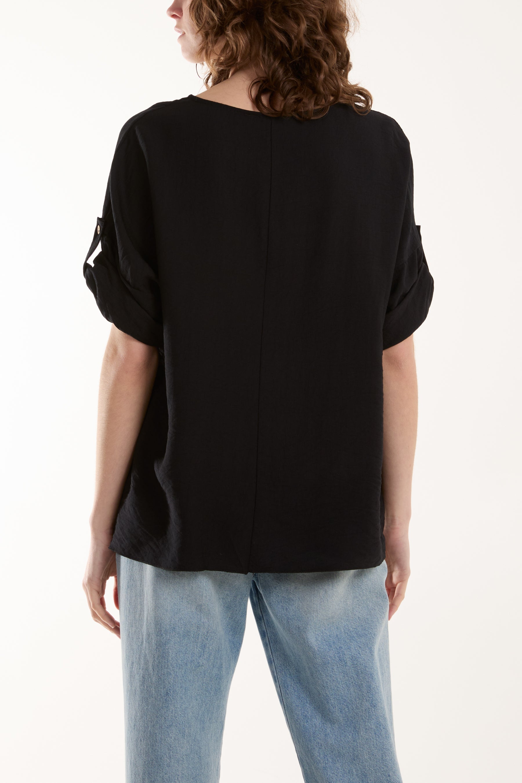 Two Button Front Knot Short Sleeve Top Tops WearAll