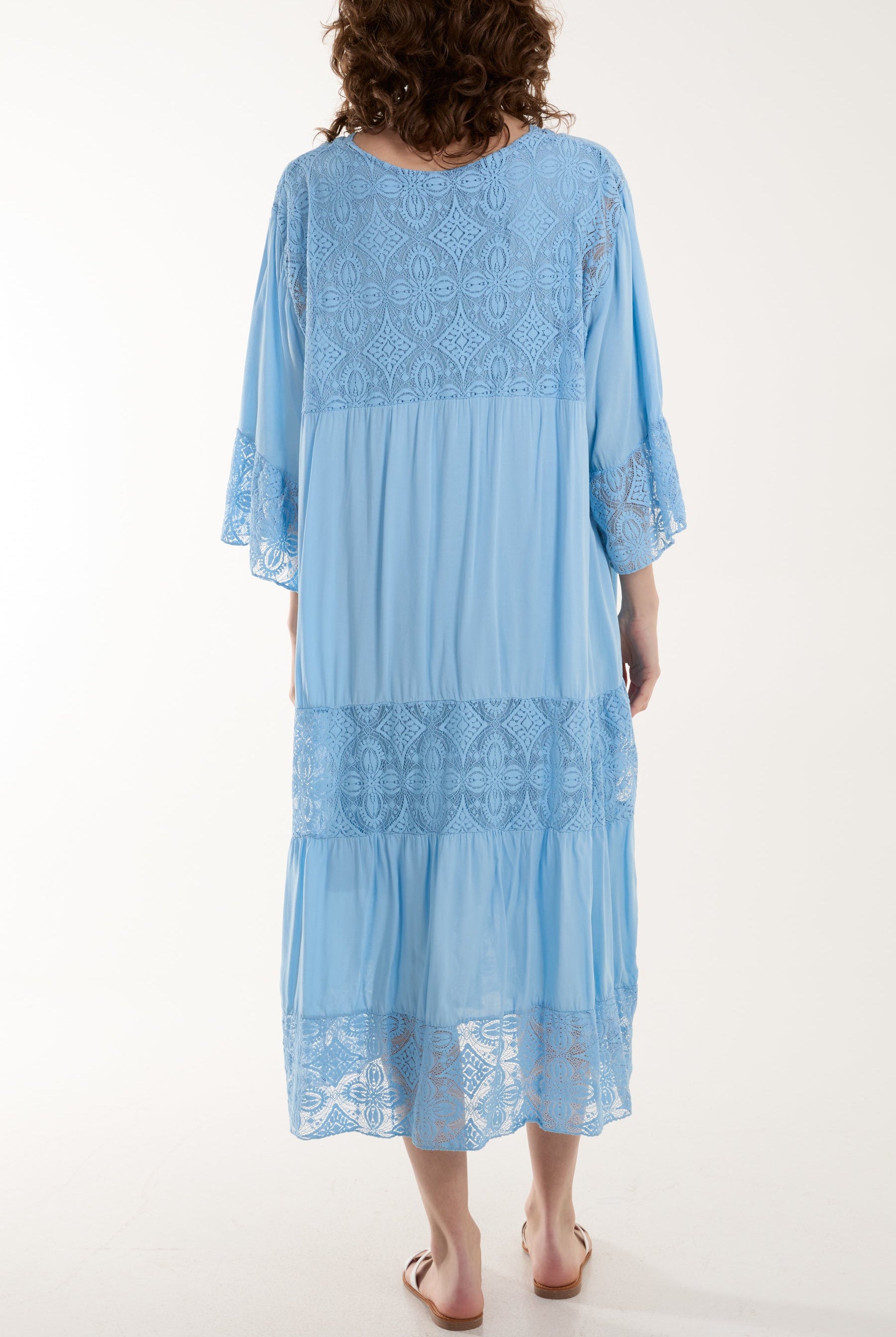 Lace Smock Tiered Midi Dress Dresses WearAll