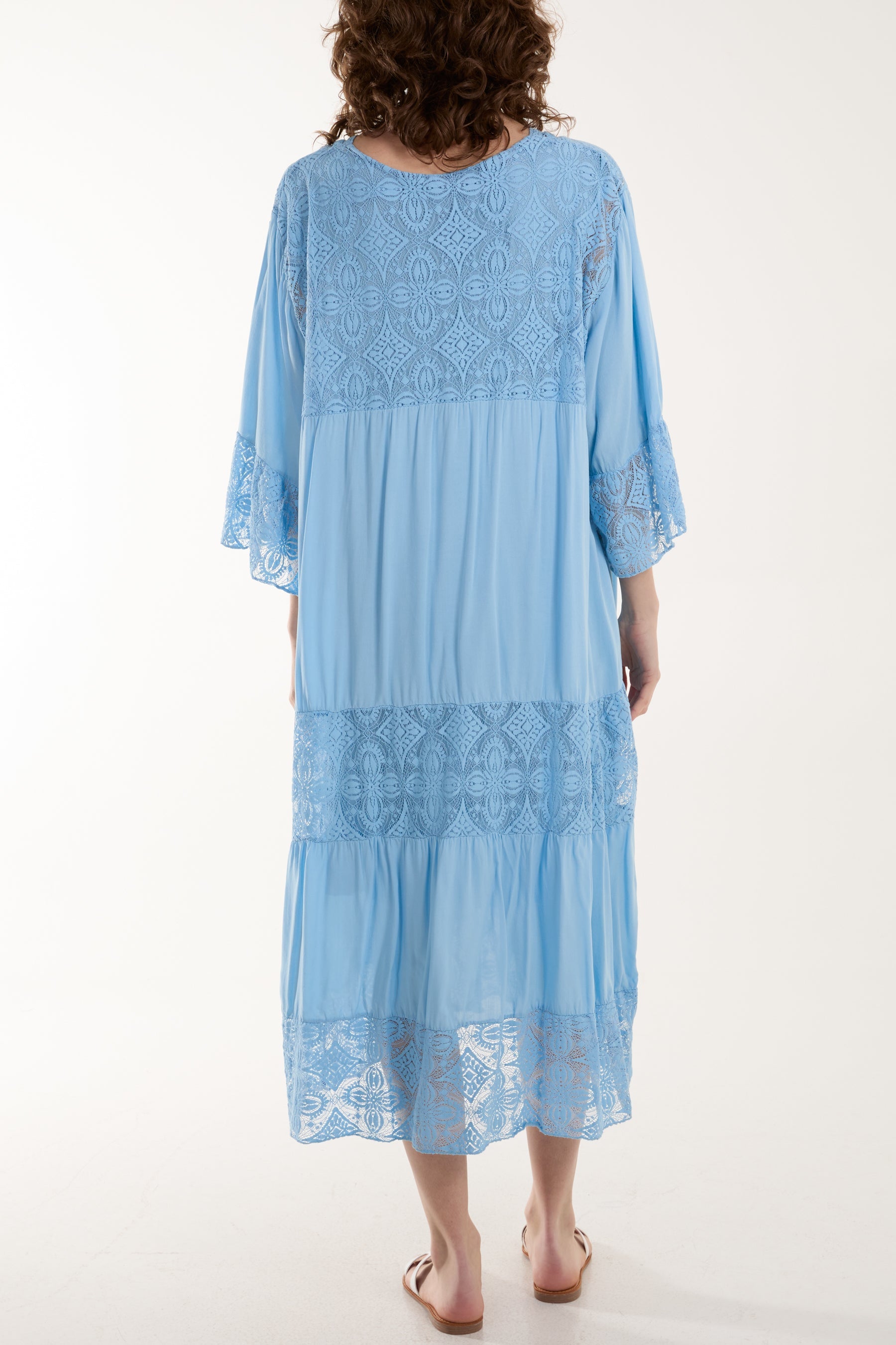 Lace Smock Tiered Midi Dress Dresses WearAll