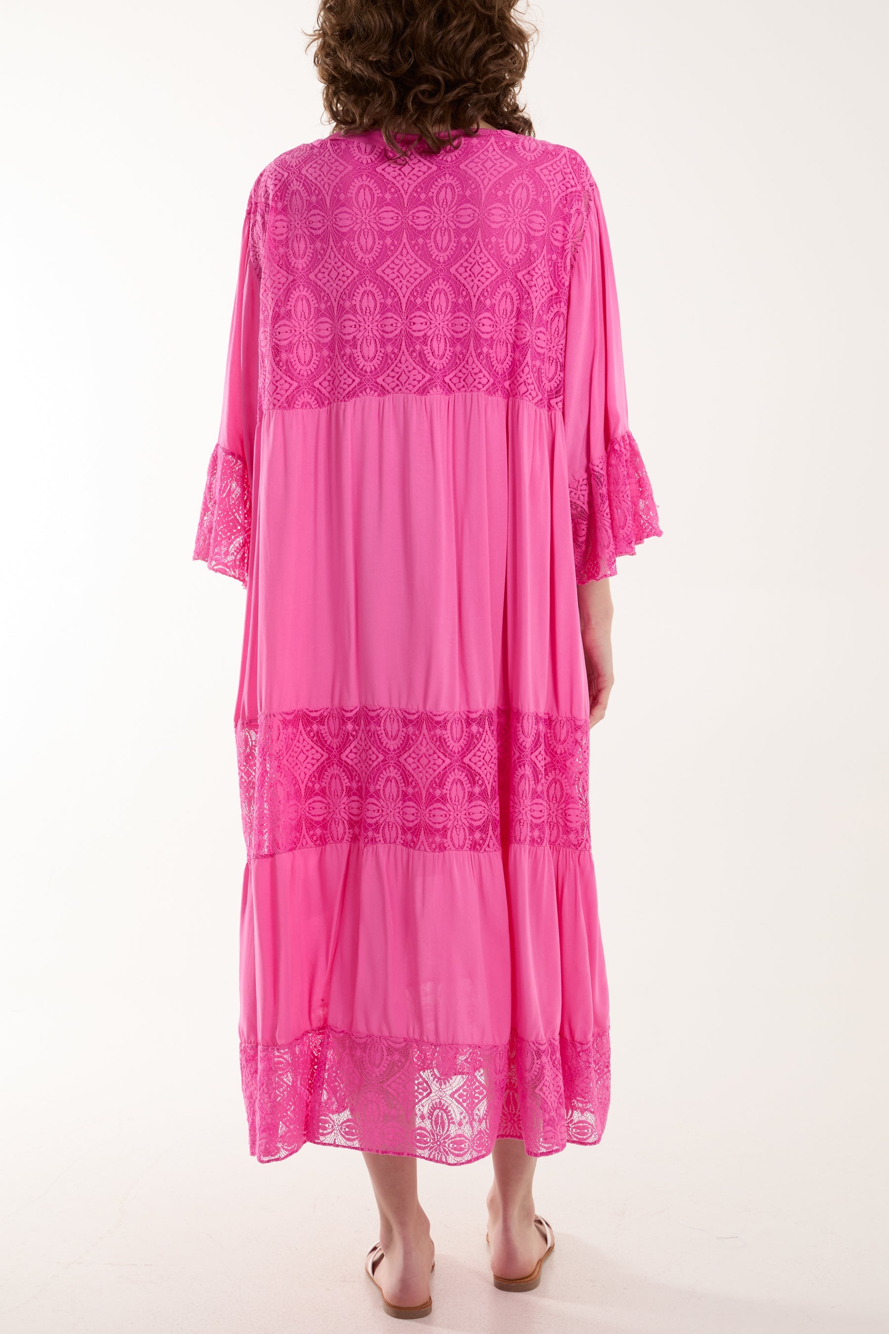 Lace Smock Tiered Midi Dress Dresses WearAll