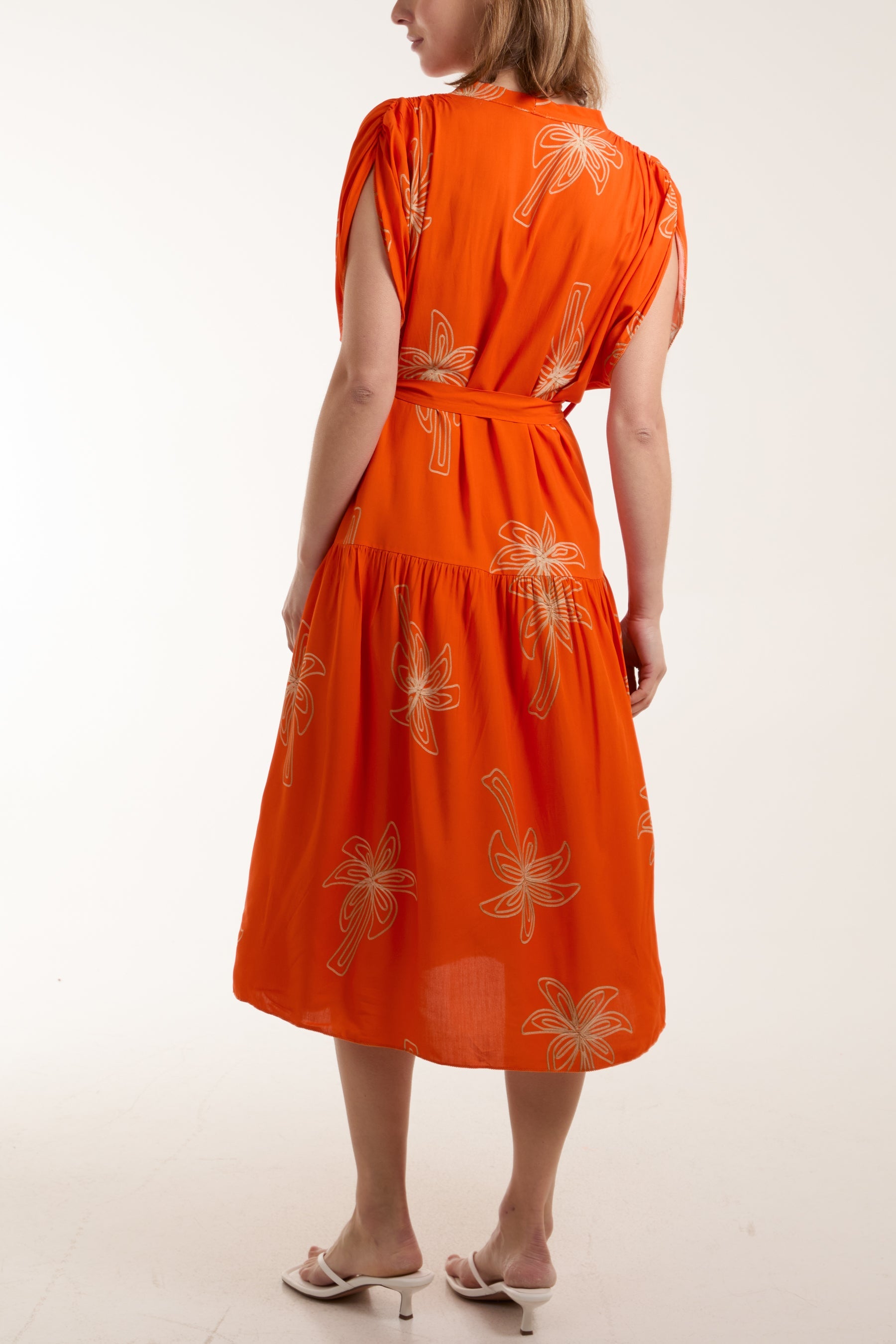 Palm Tree Belted Tiered Midi Dress Dresses WearAll