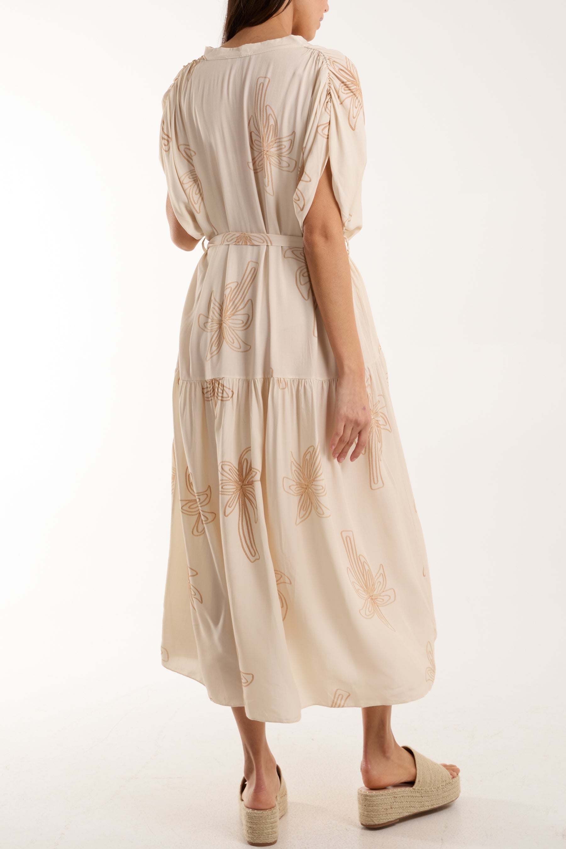 Palm Tree Belted Tiered Midi Dress Dresses WearAll