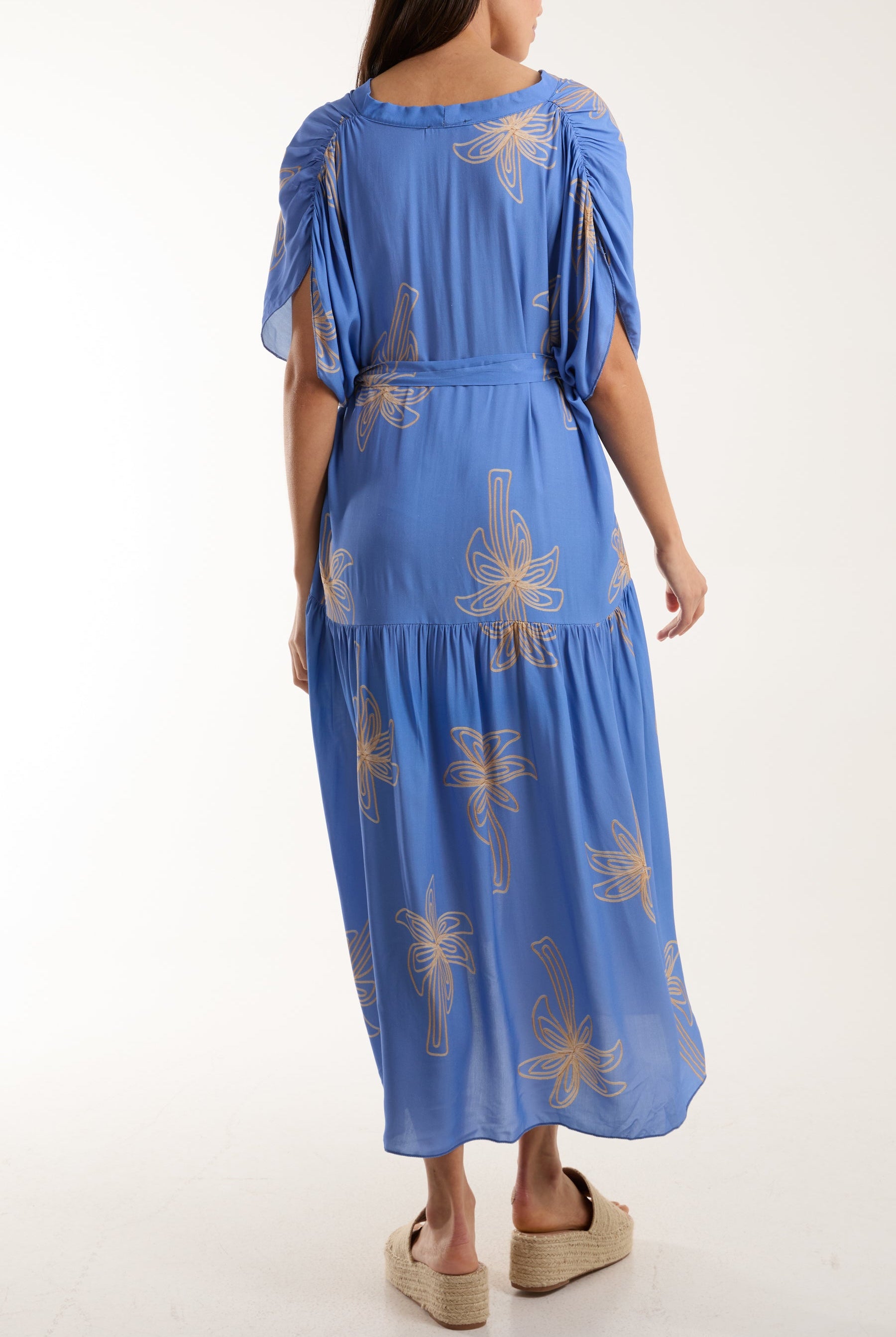 Palm Tree Belted Tiered Midi Dress Dresses WearAll