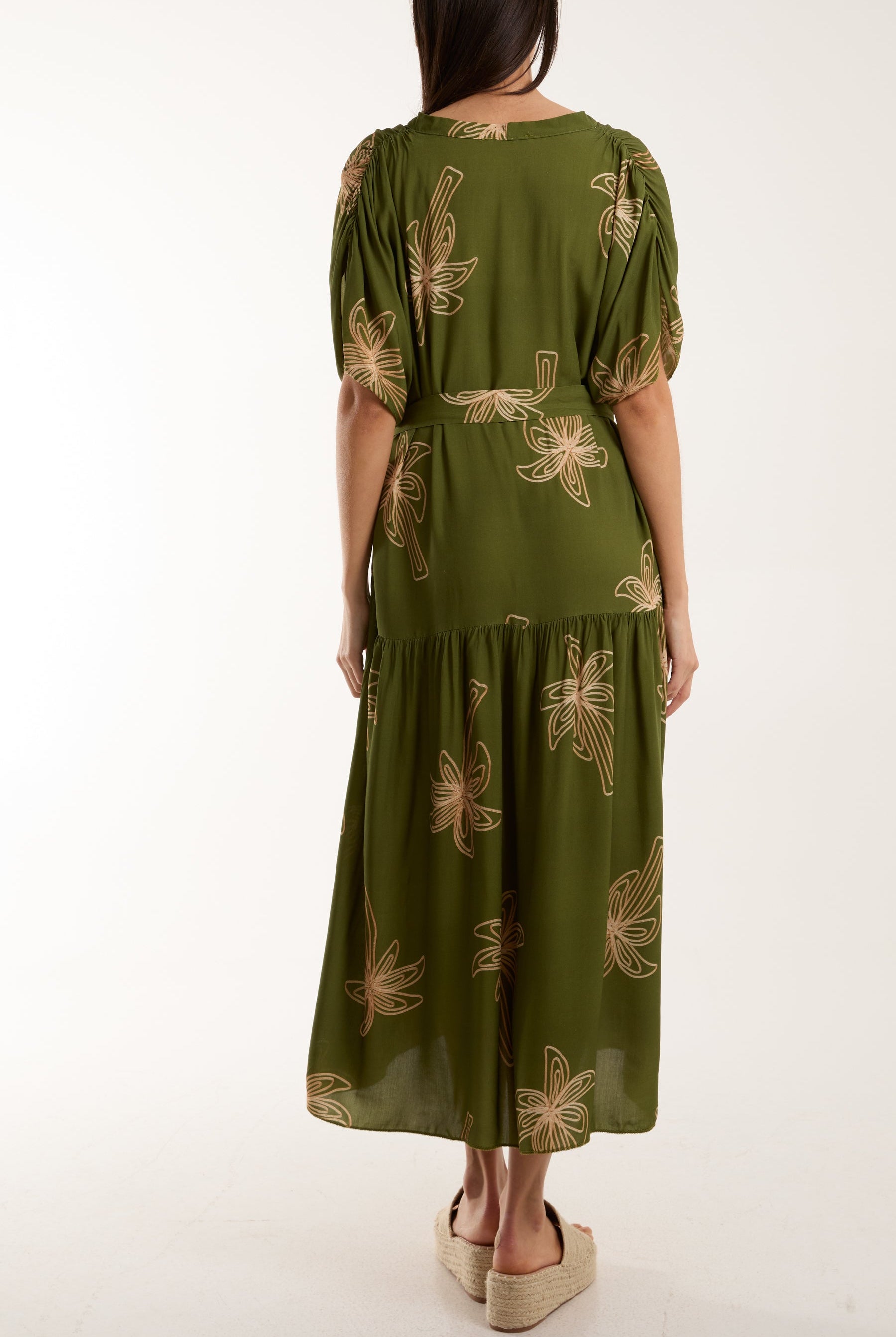 Palm Tree Belted Tiered Midi Dress Dresses WearAll