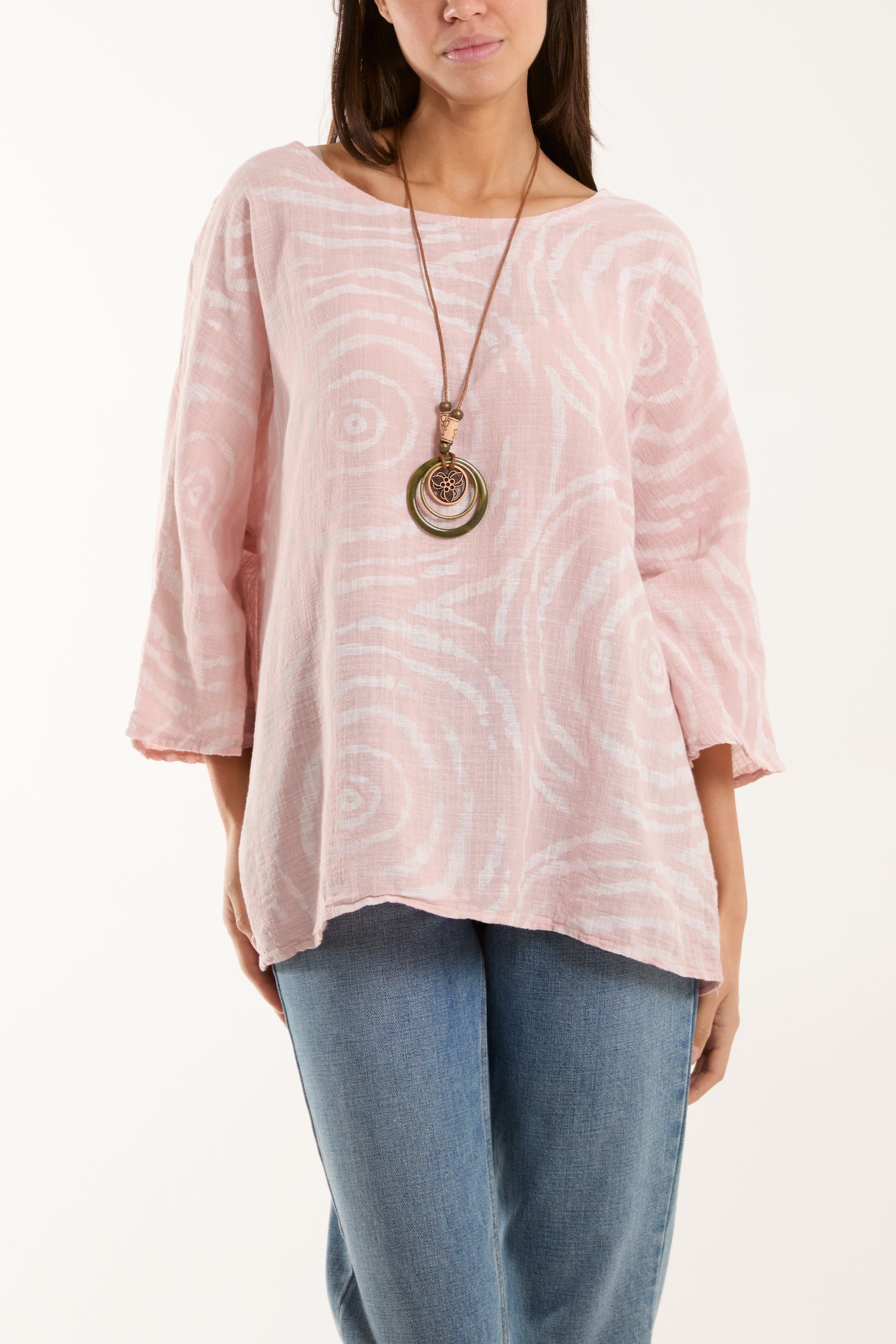 Swirl Necklace 3/4 Sleeve Blouse Blouses WearAll Blush One Size