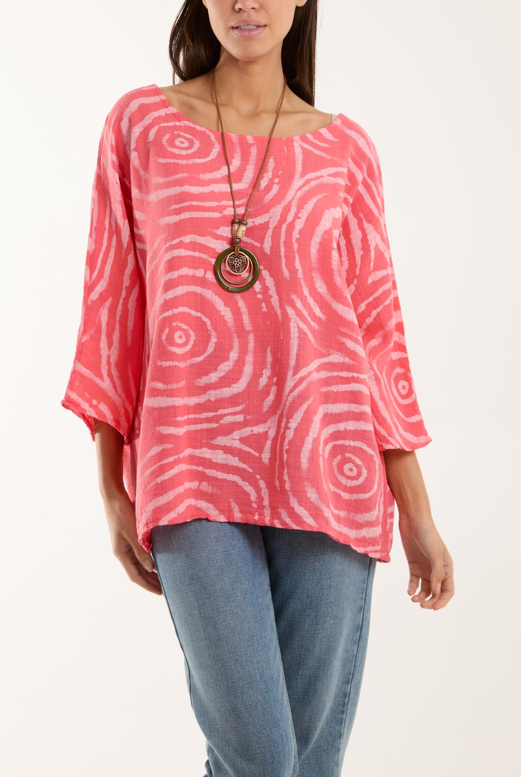Swirl Necklace 3/4 Sleeve Blouse Blouses WearAll Coral One Size