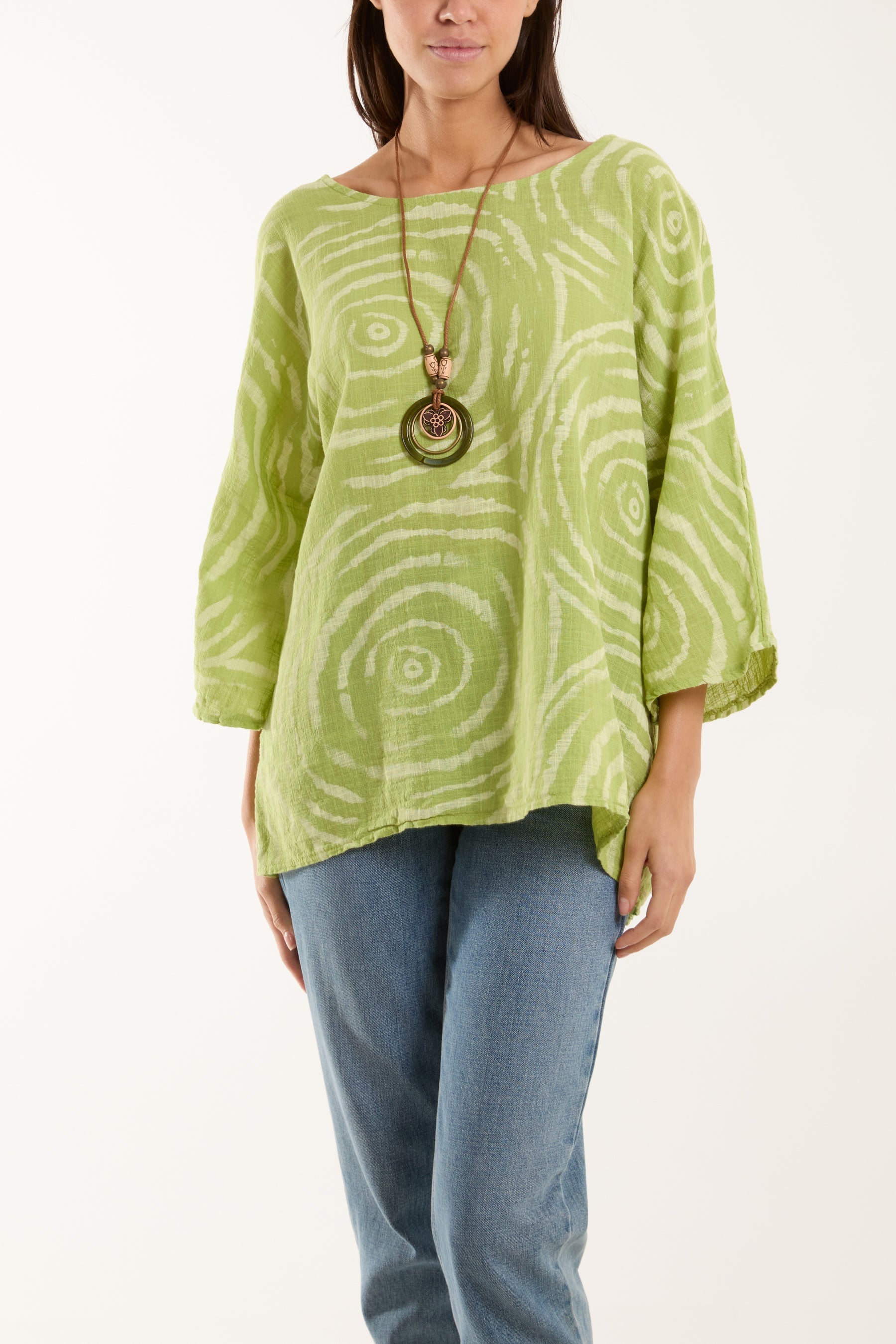 Swirl Necklace 3/4 Sleeve Blouse Blouses WearAll Lime One Size
