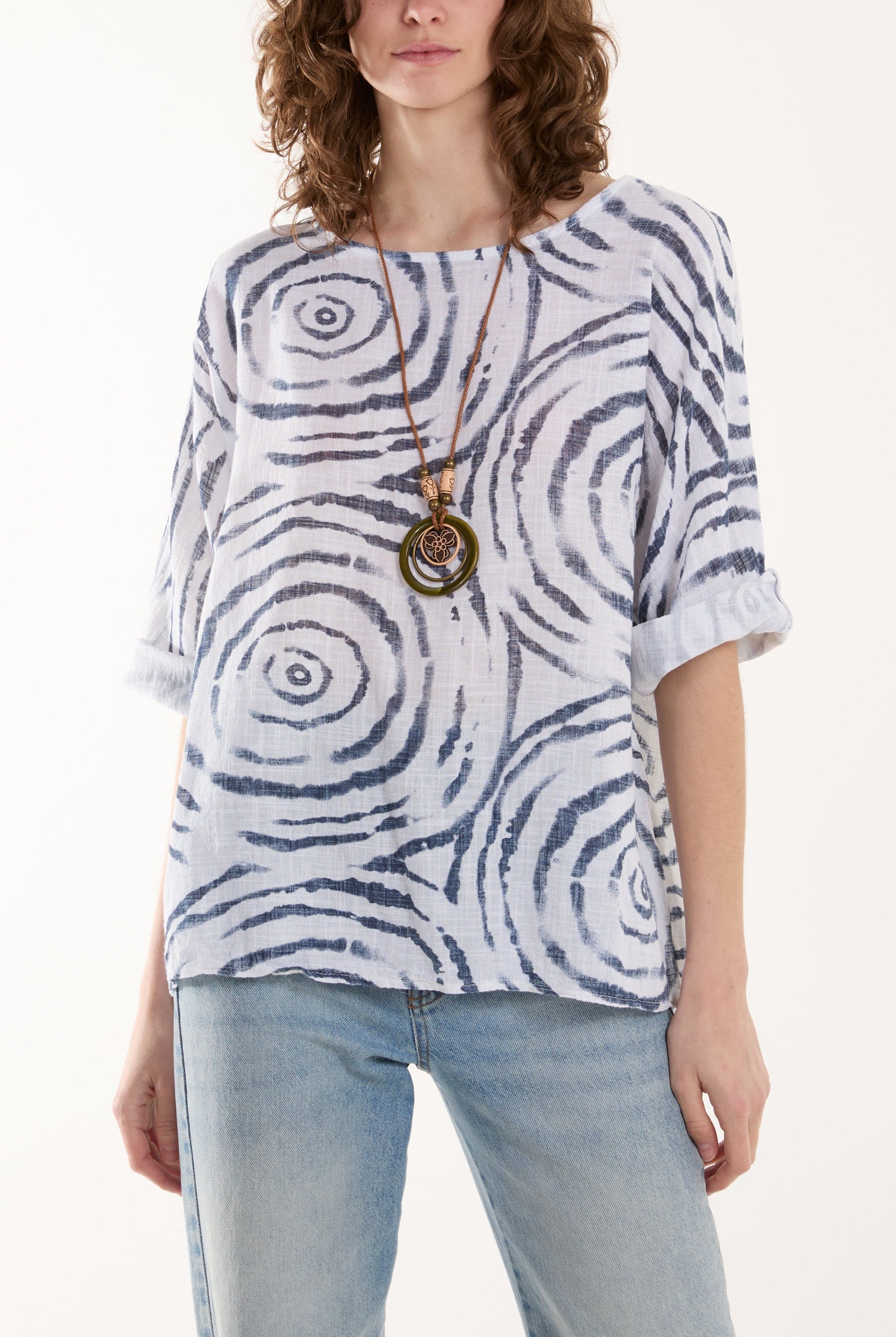 Swirl Necklace 3/4 Sleeve Blouse Blouses WearAll White One Size