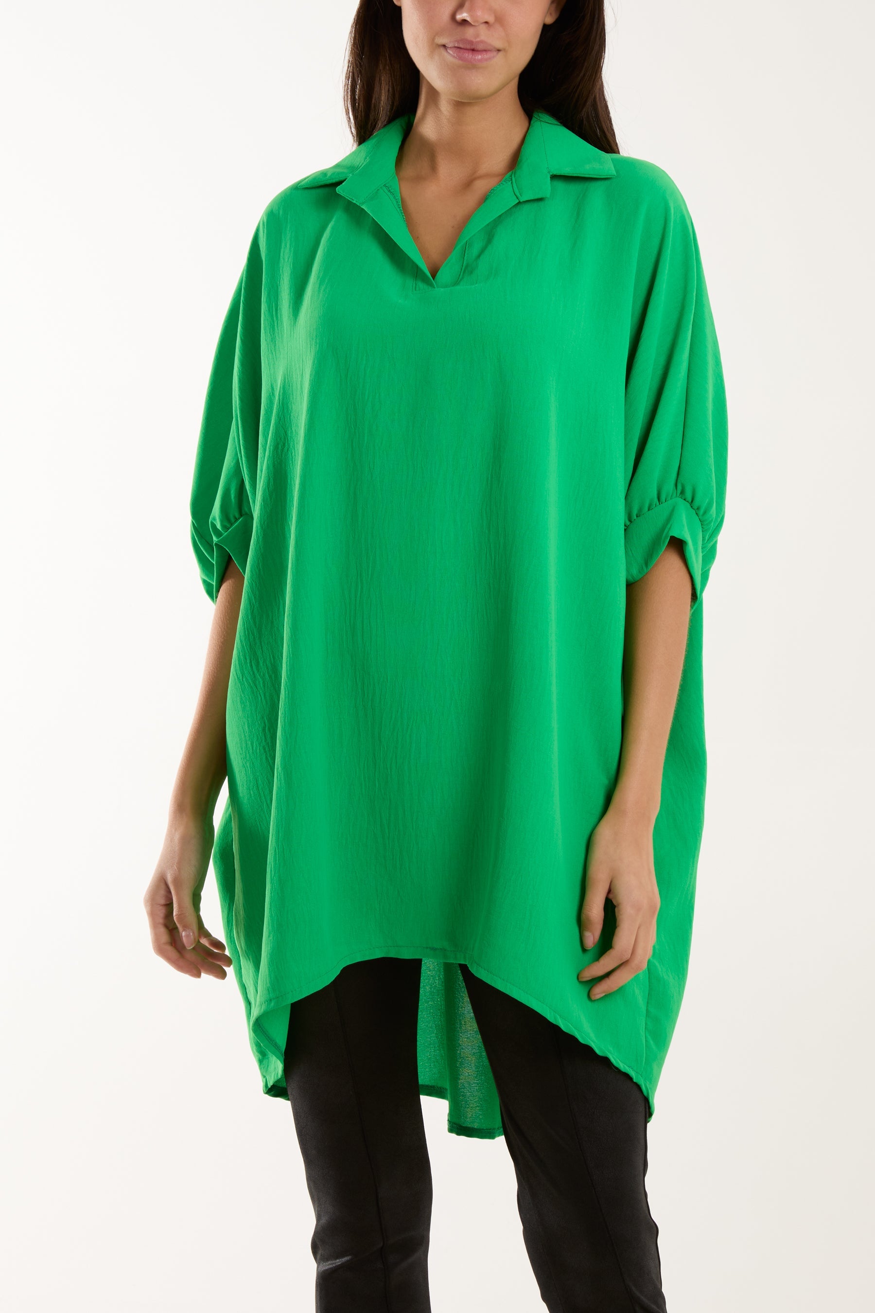 Open Collar Short Sleeve Blouse Blouses WearAll