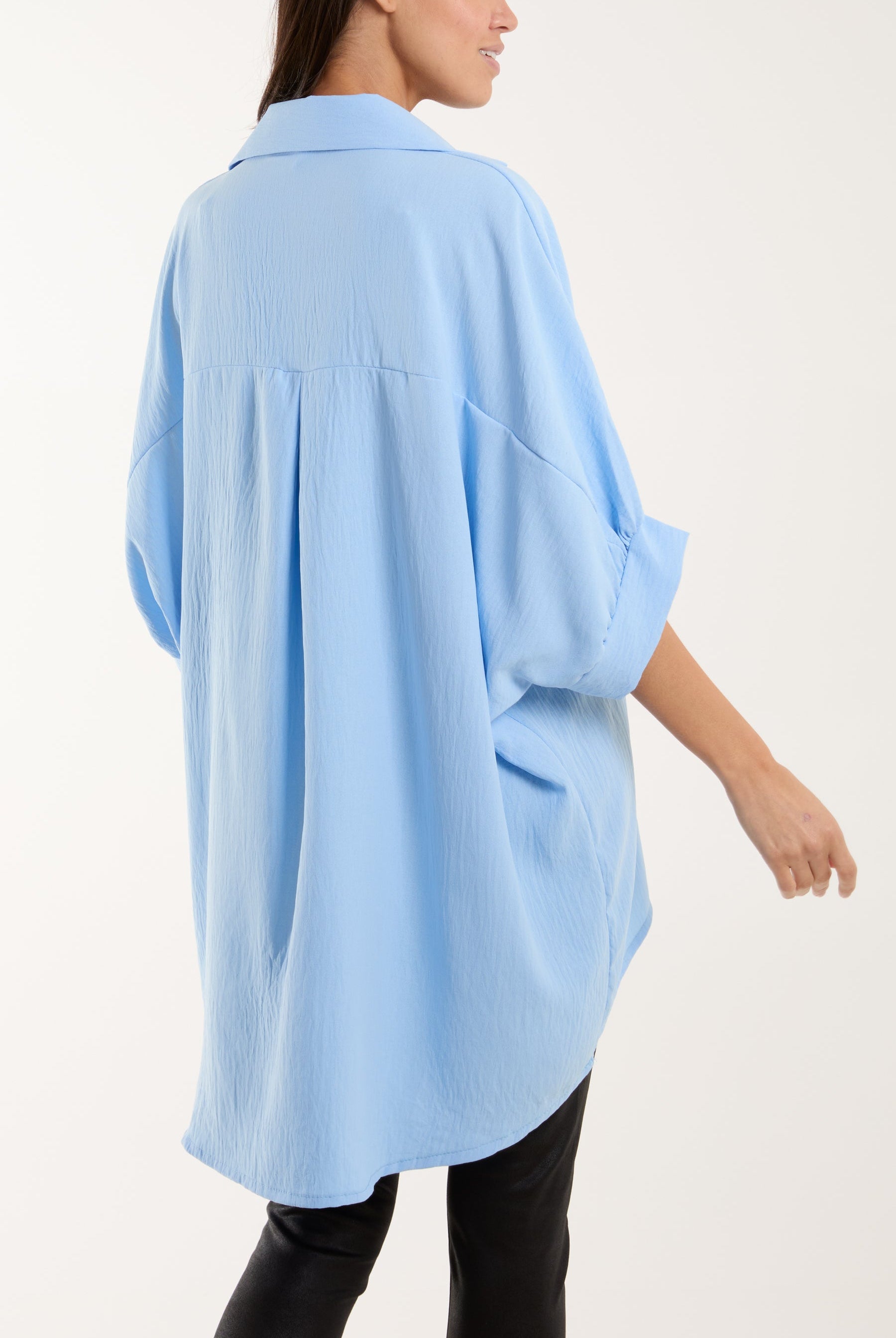 Open Collar Short Sleeve Blouse Blouses WearAll