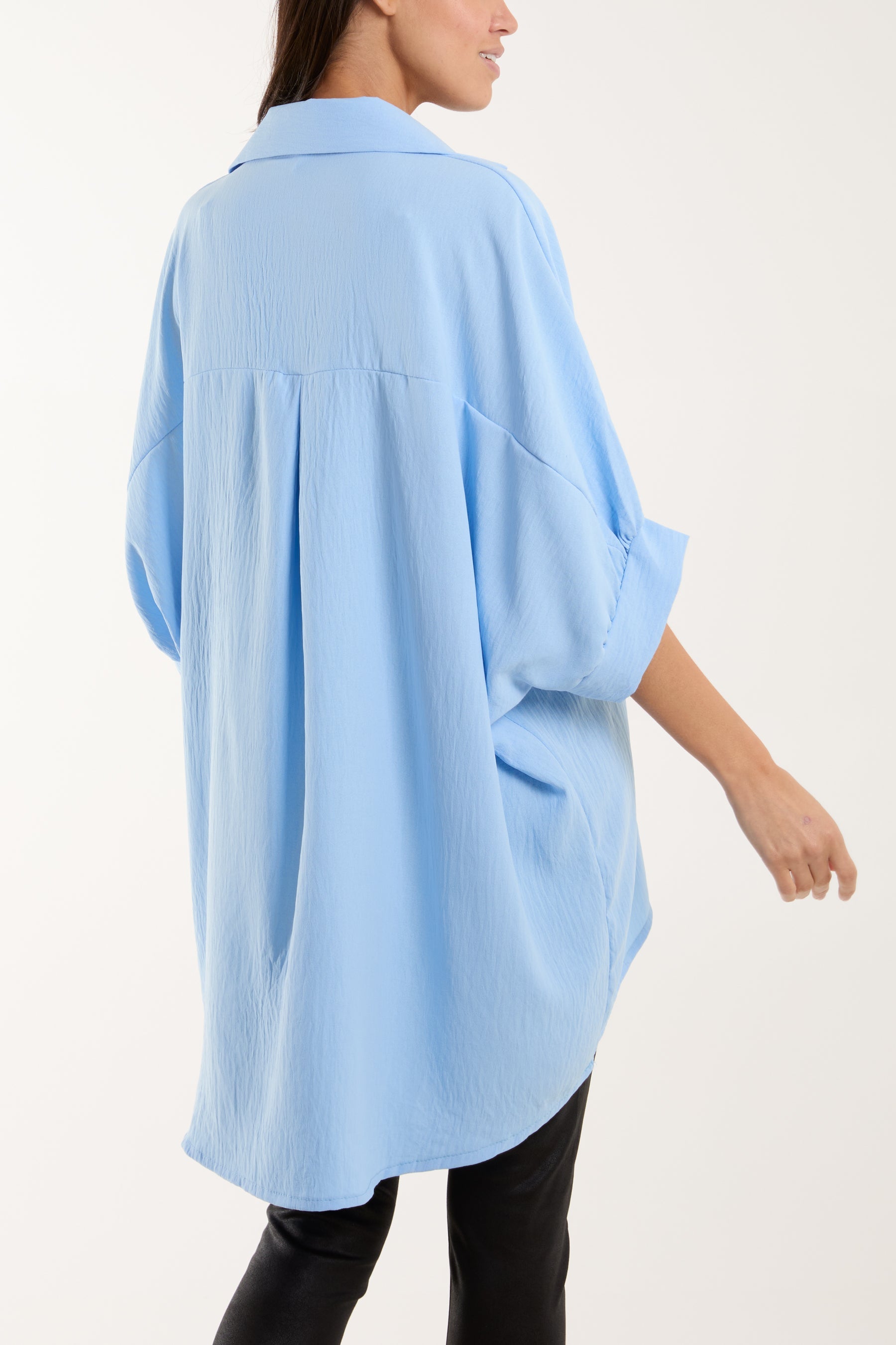 Open Collar Short Sleeve Blouse Blouses WearAll