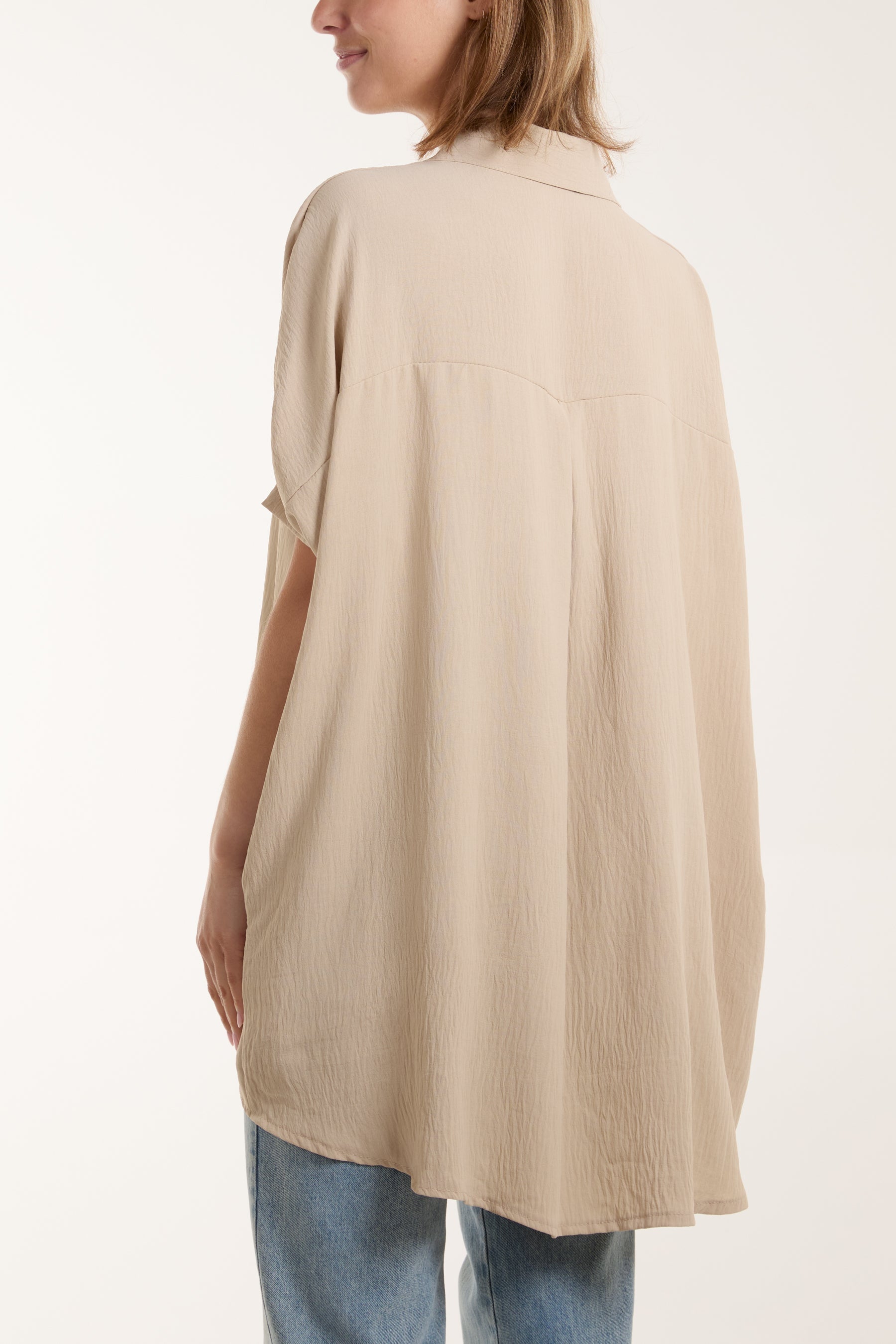 Open Collar Short Sleeve Blouse Blouses WearAll